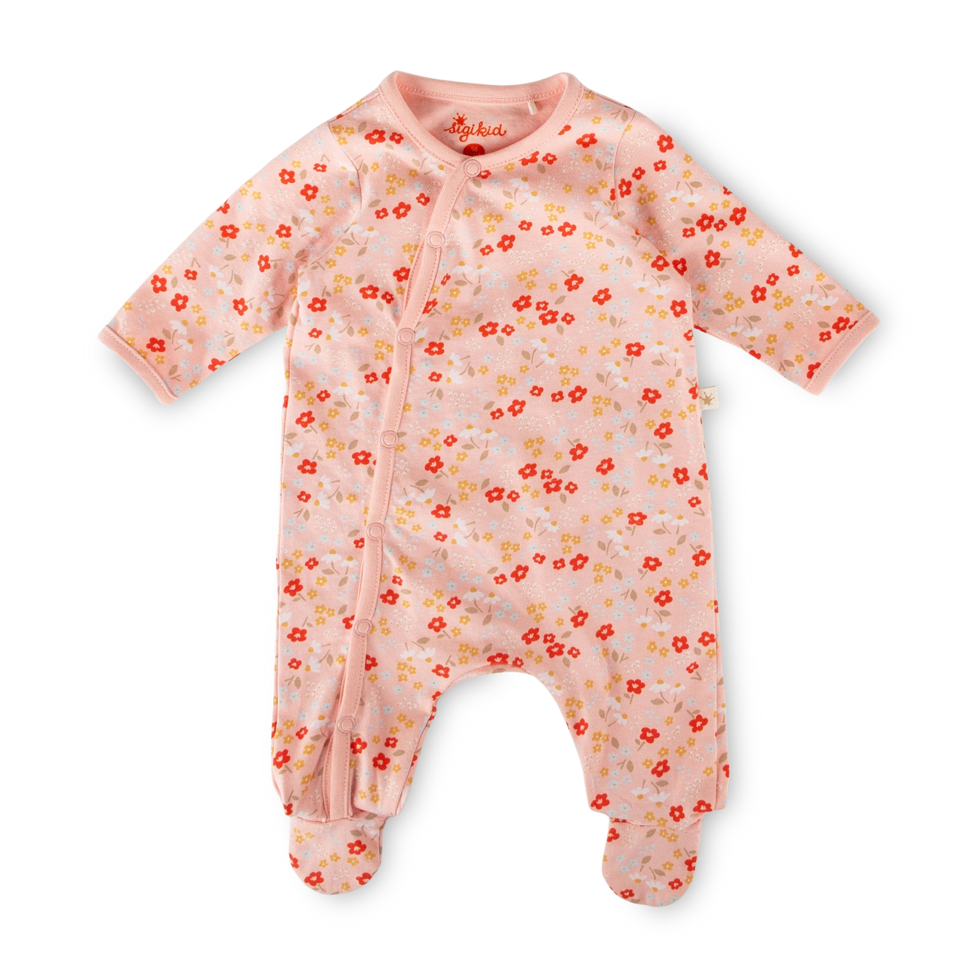 Flowery newborn baby footed romper, long sleeves