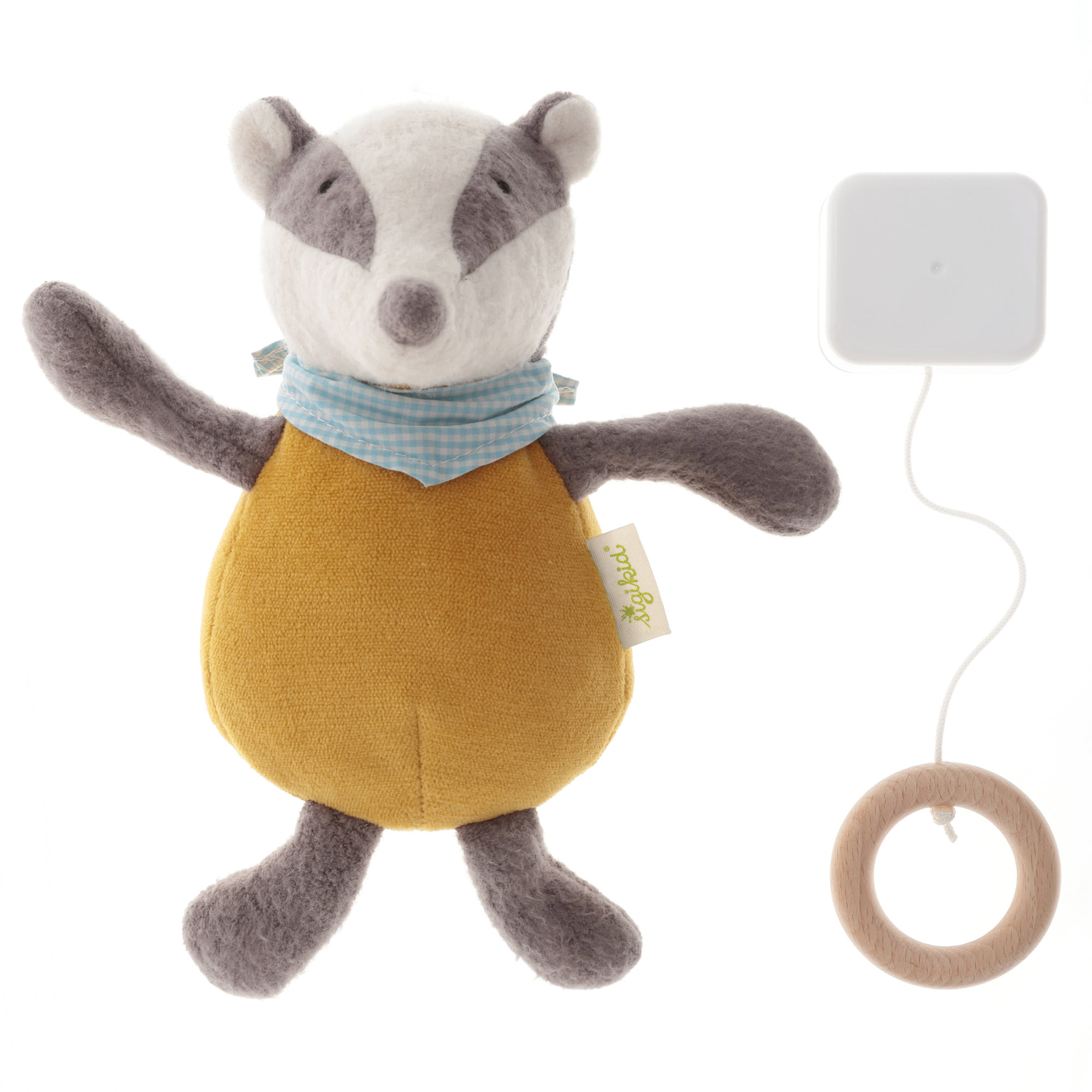 Organic musical soft toy badger