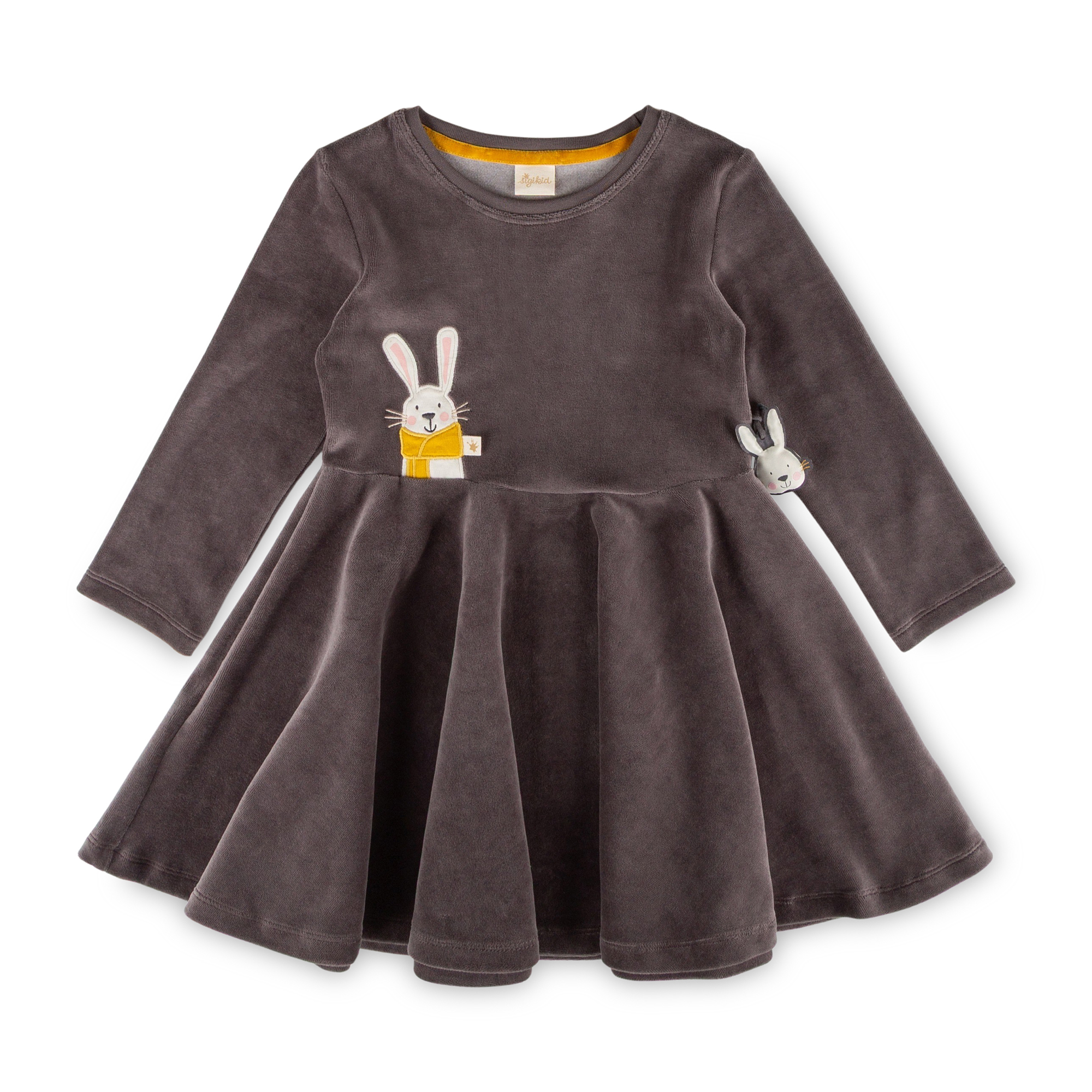 Twirly girls' velour dress Snow Bunny, dark grey