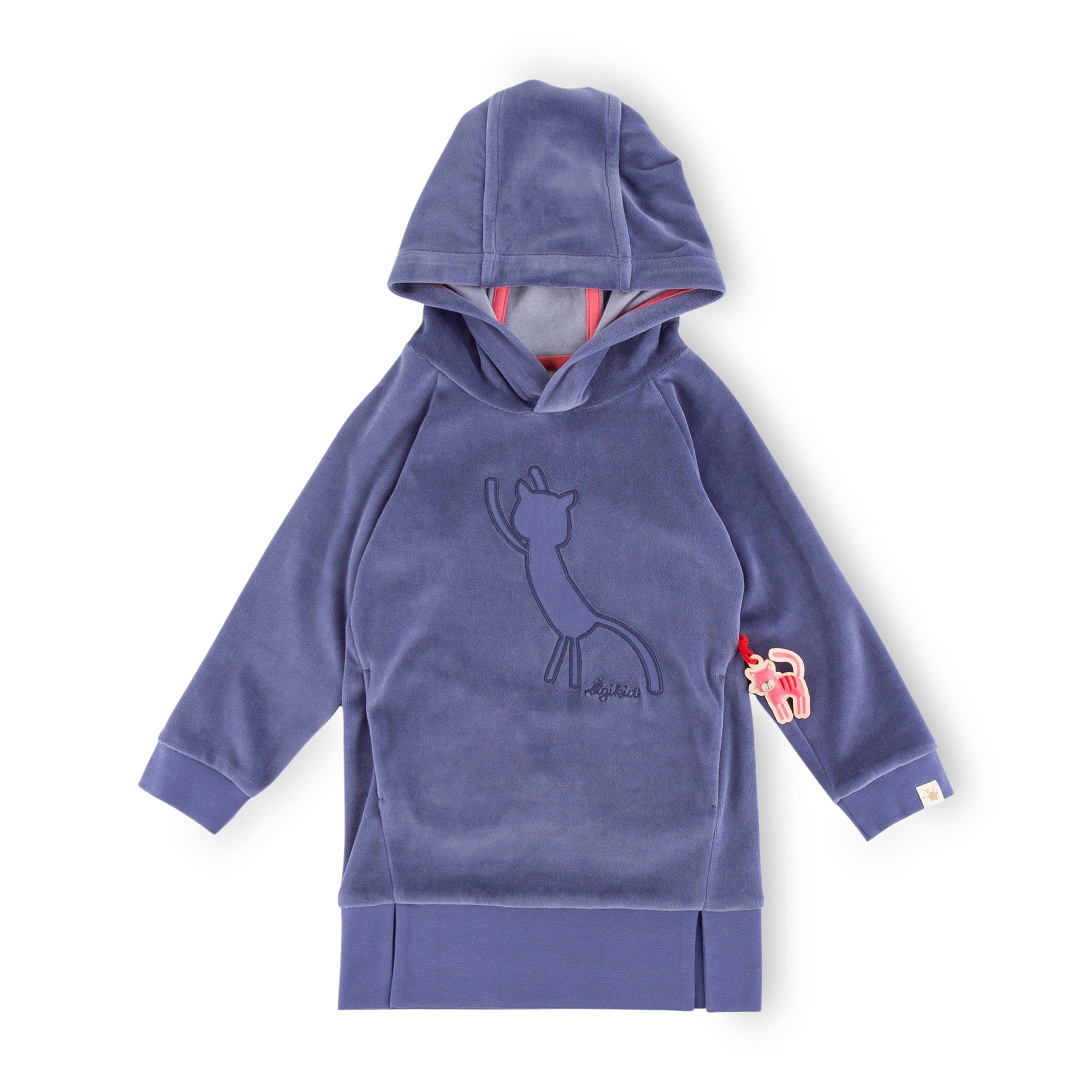 Children's hoody velour dress with pockets, Wild Cat