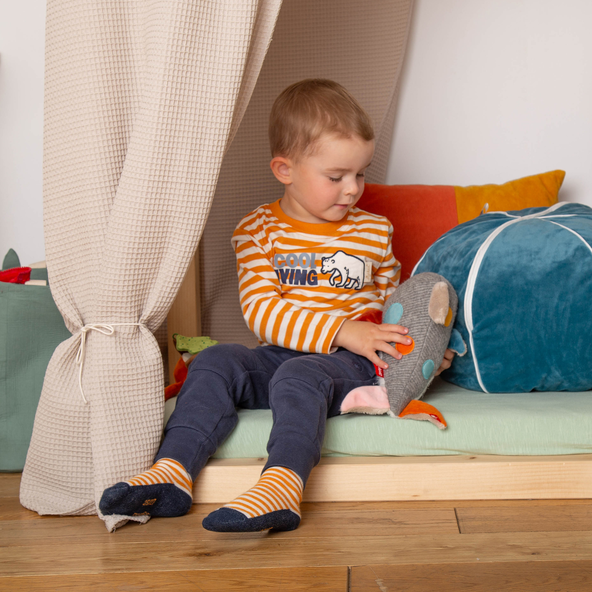 Kinder Langarmshirt Eisbär Polar Friends, gelb/weiß geringelt Kinder Langarmshirt Eisbär Polar Friends, gelb/weiß geringelt