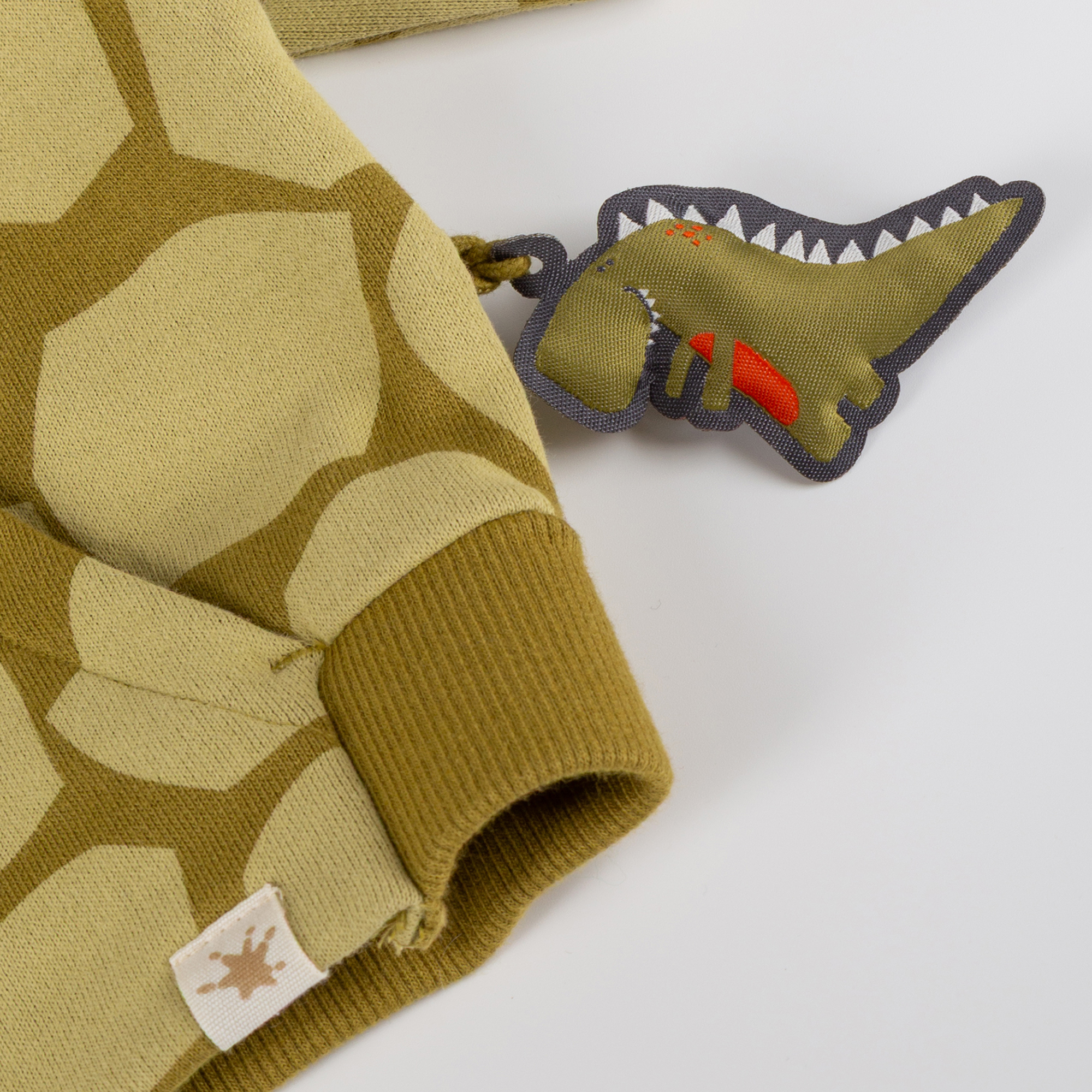 Baby pixie hood sweat jacket khaki, Dino Fun