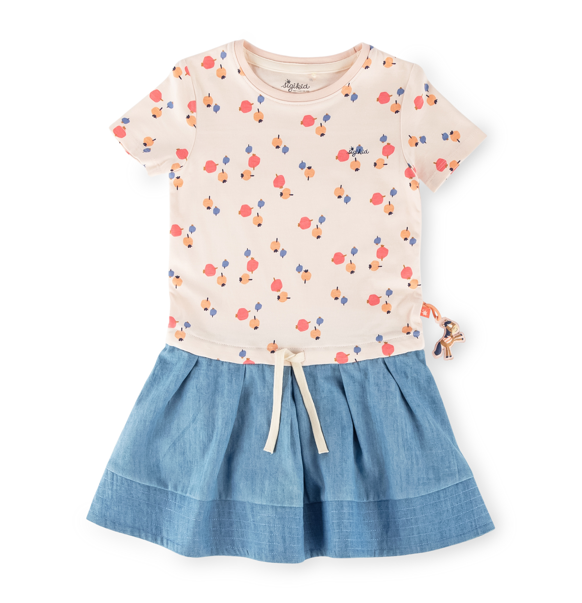Children's twofer pleated skirt summer dress, pale pink/jeans blue
