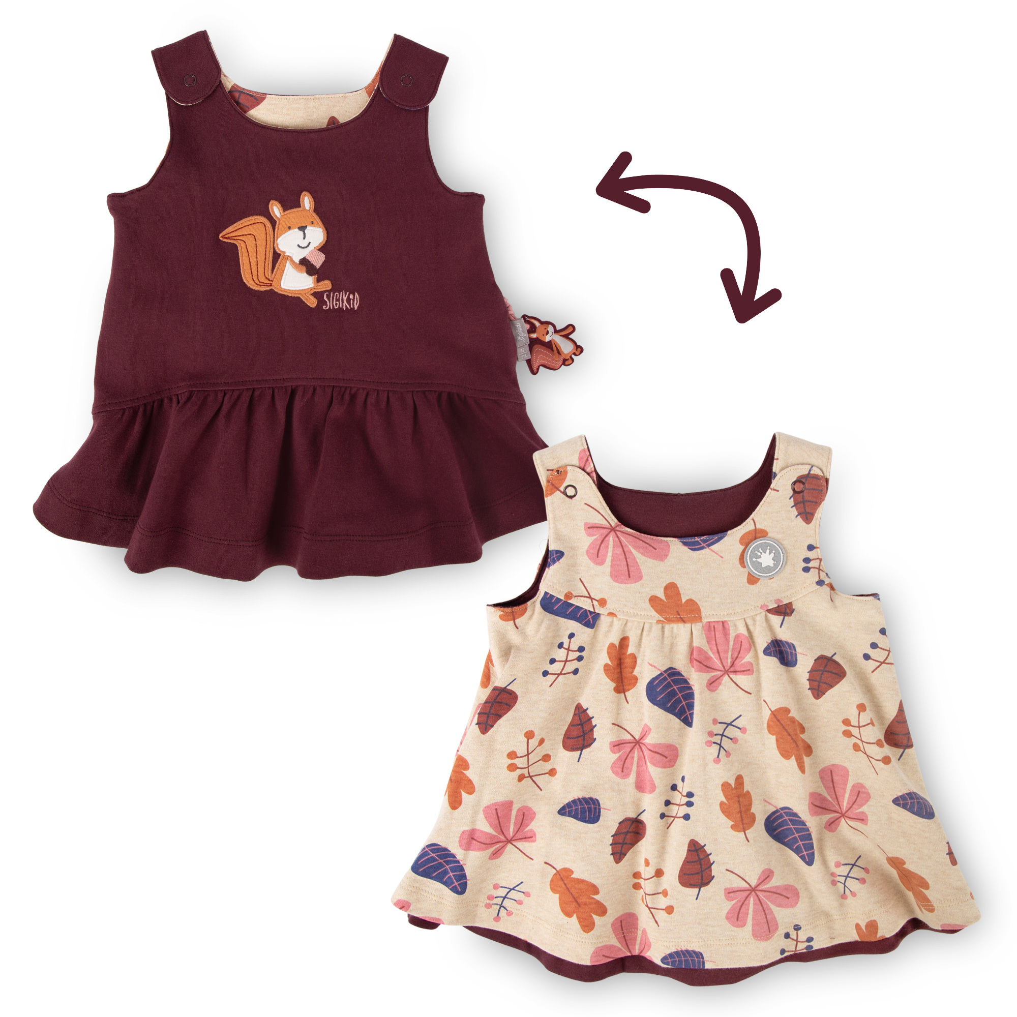 Baby Trägerkleid zum Wenden dunkelrot/Herbstprint