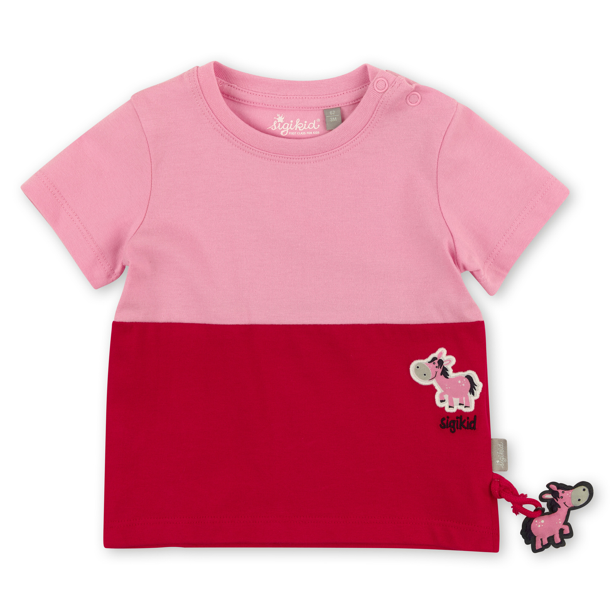 Baby T-Shirt Colour Blocking rosa/rot mit Pony Motiv