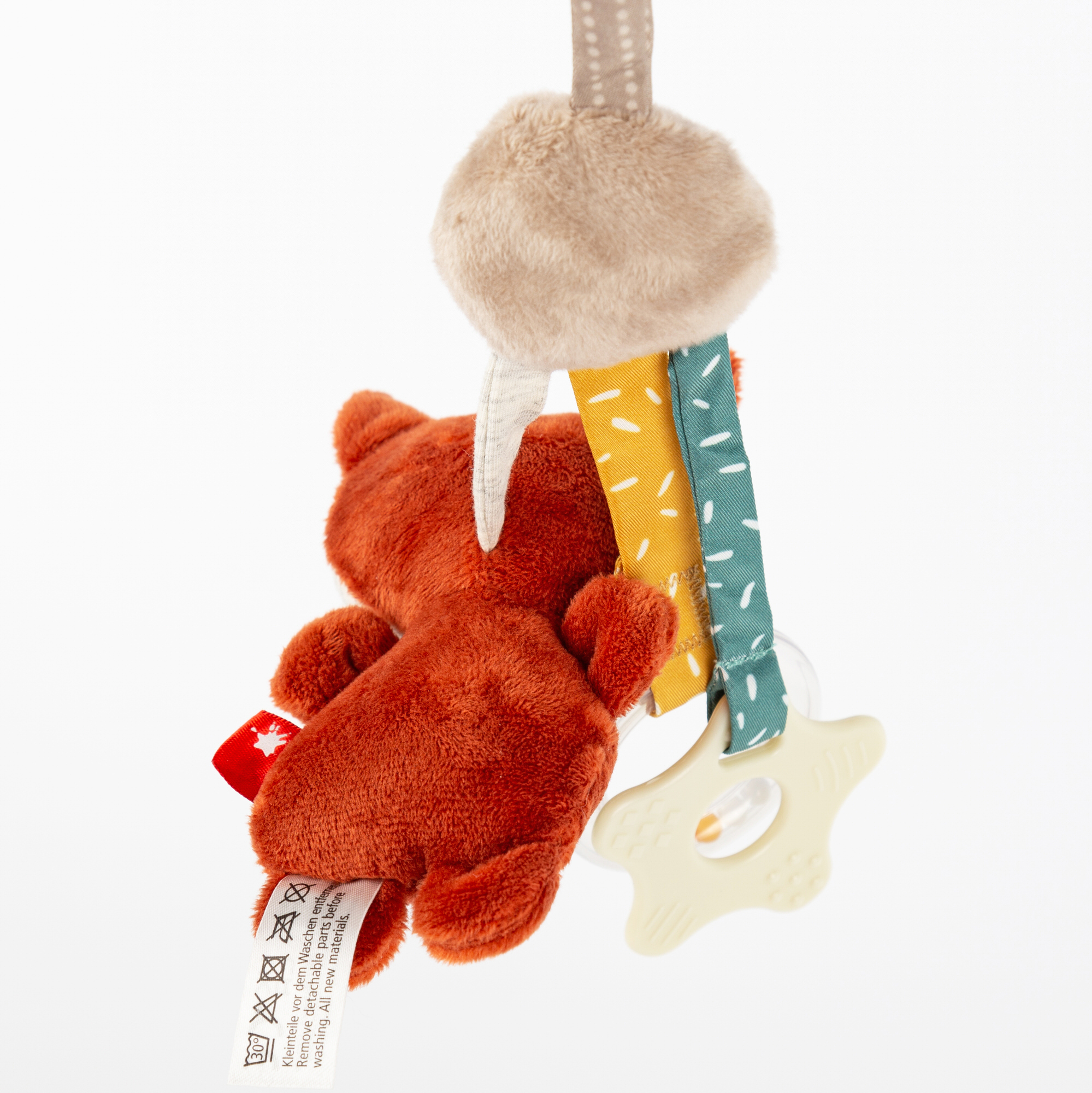 Hanging rattle squeaker teether soft toy fox