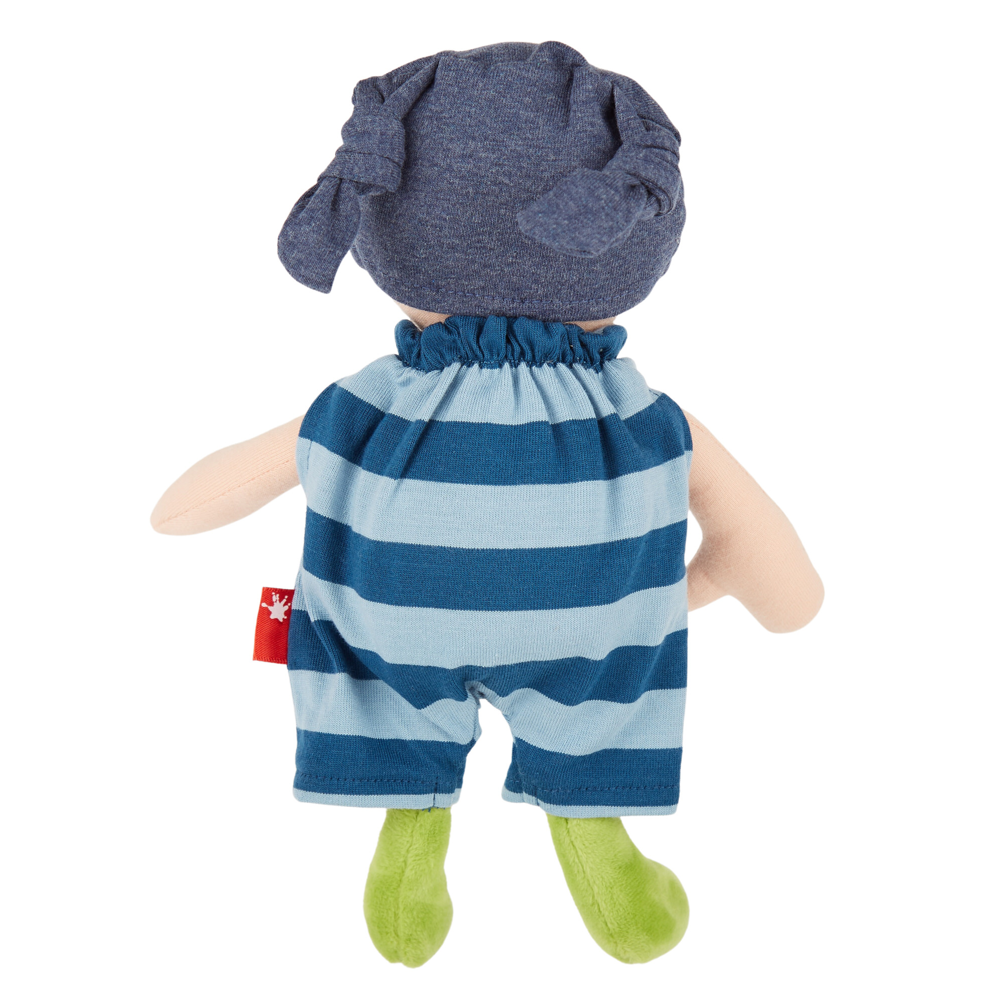 Cuddle soft doll boy, striped blue one-piece