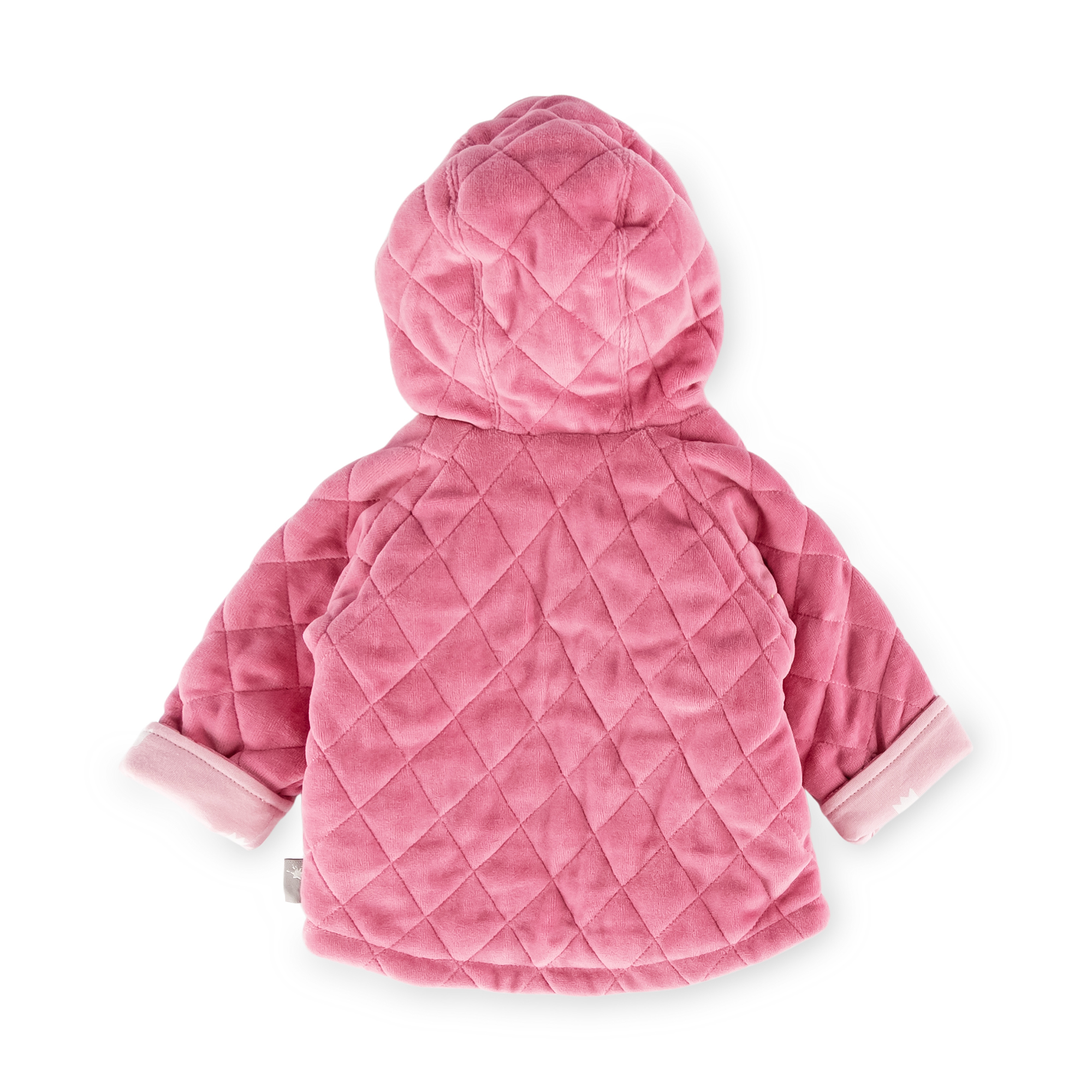 Newborn baby hooded velour jacket bear prince, pink, quilted