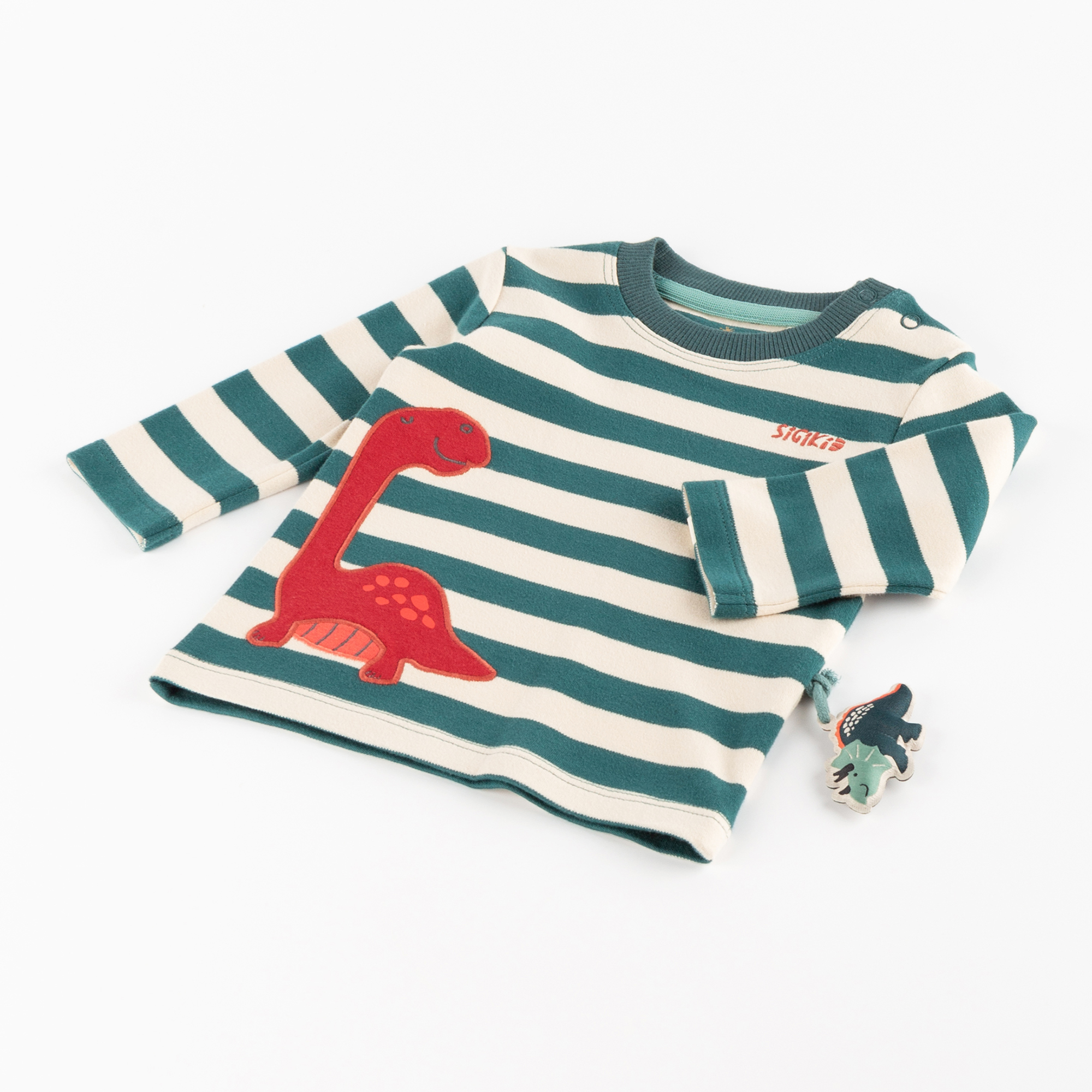 Dark green striped baby long-sleeve Tee, Dino World Dark green striped baby long-sleeve Tee, Dino World