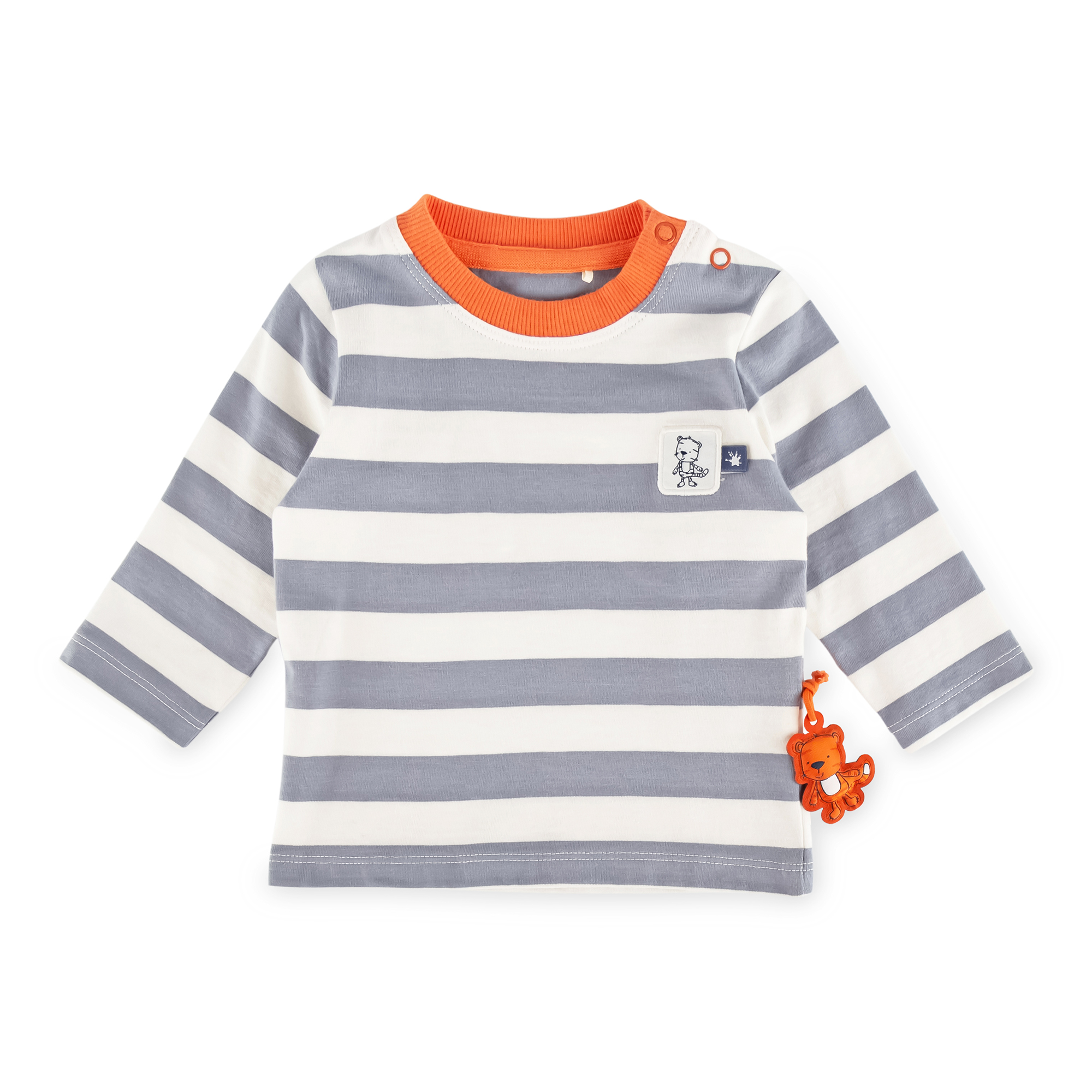 Baby Langarmshirt mit Tiger Patch, grau-weiß gestreift