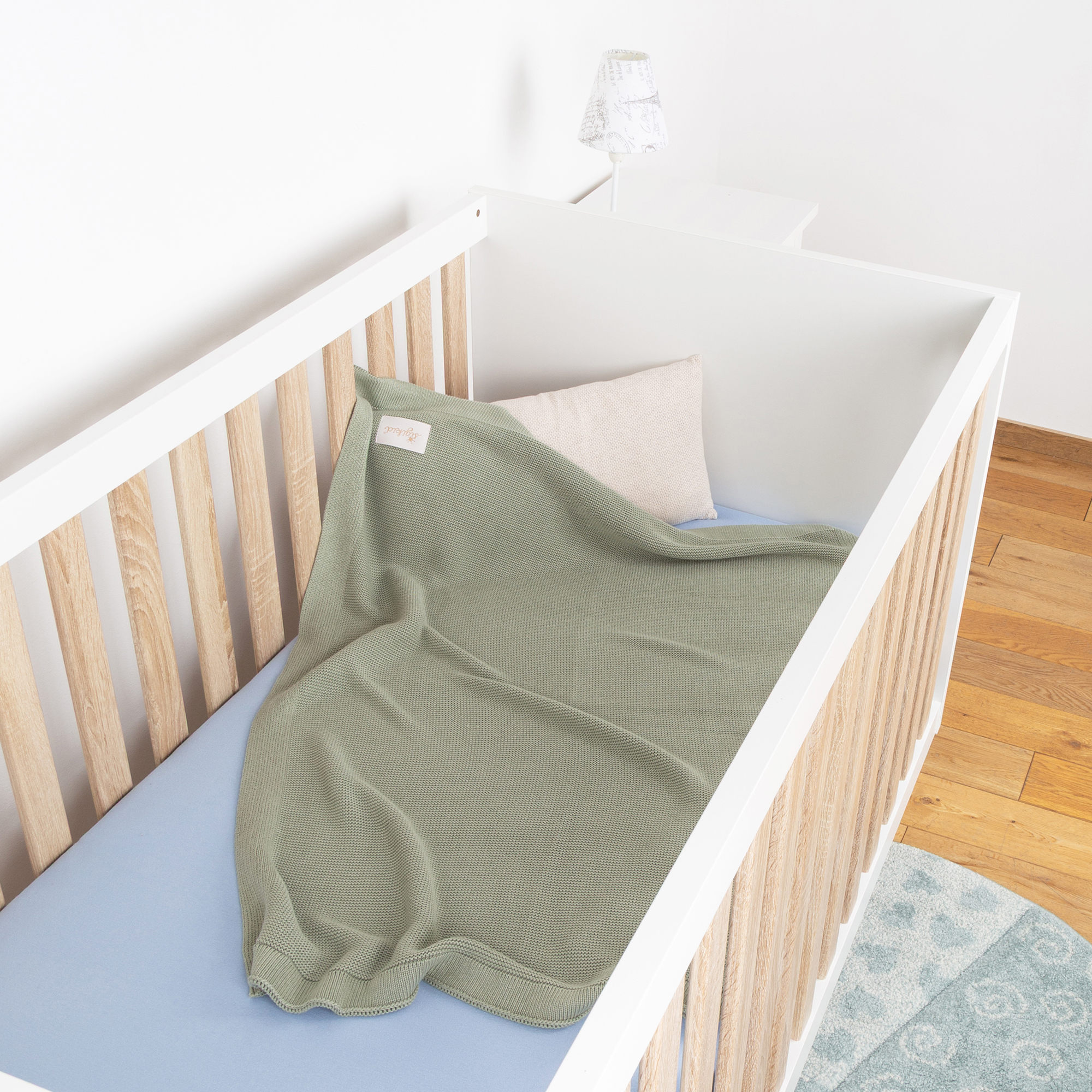Soft knitted baby blanket, mint green, Knitted Love