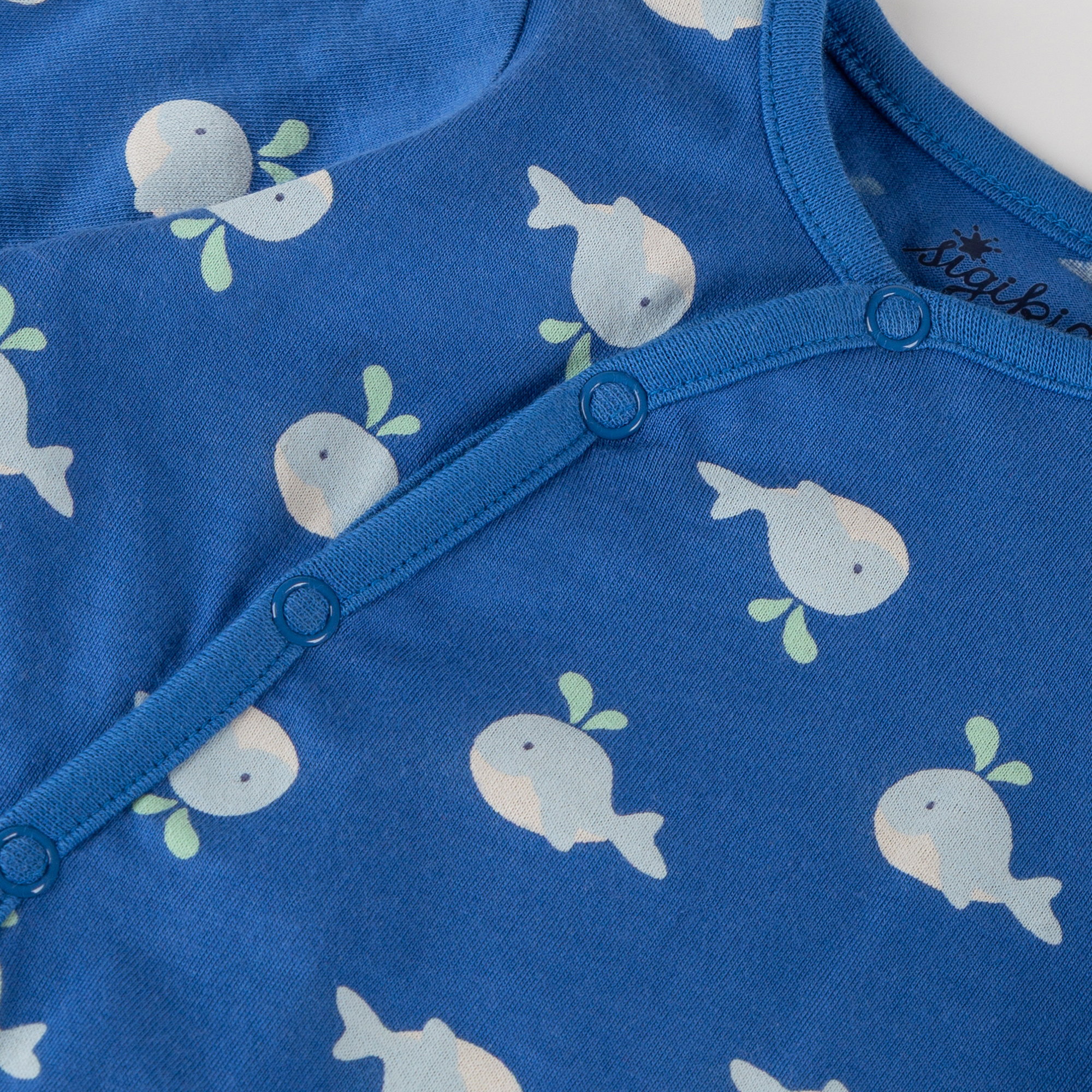 Newborn baby footed long sleeve romper whale, blue