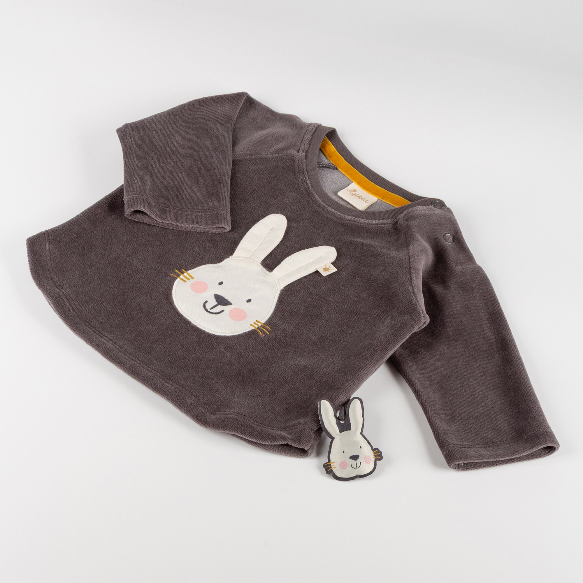 Baby Nicki Velour Langarmshirt Schneehase, dunkelgrau