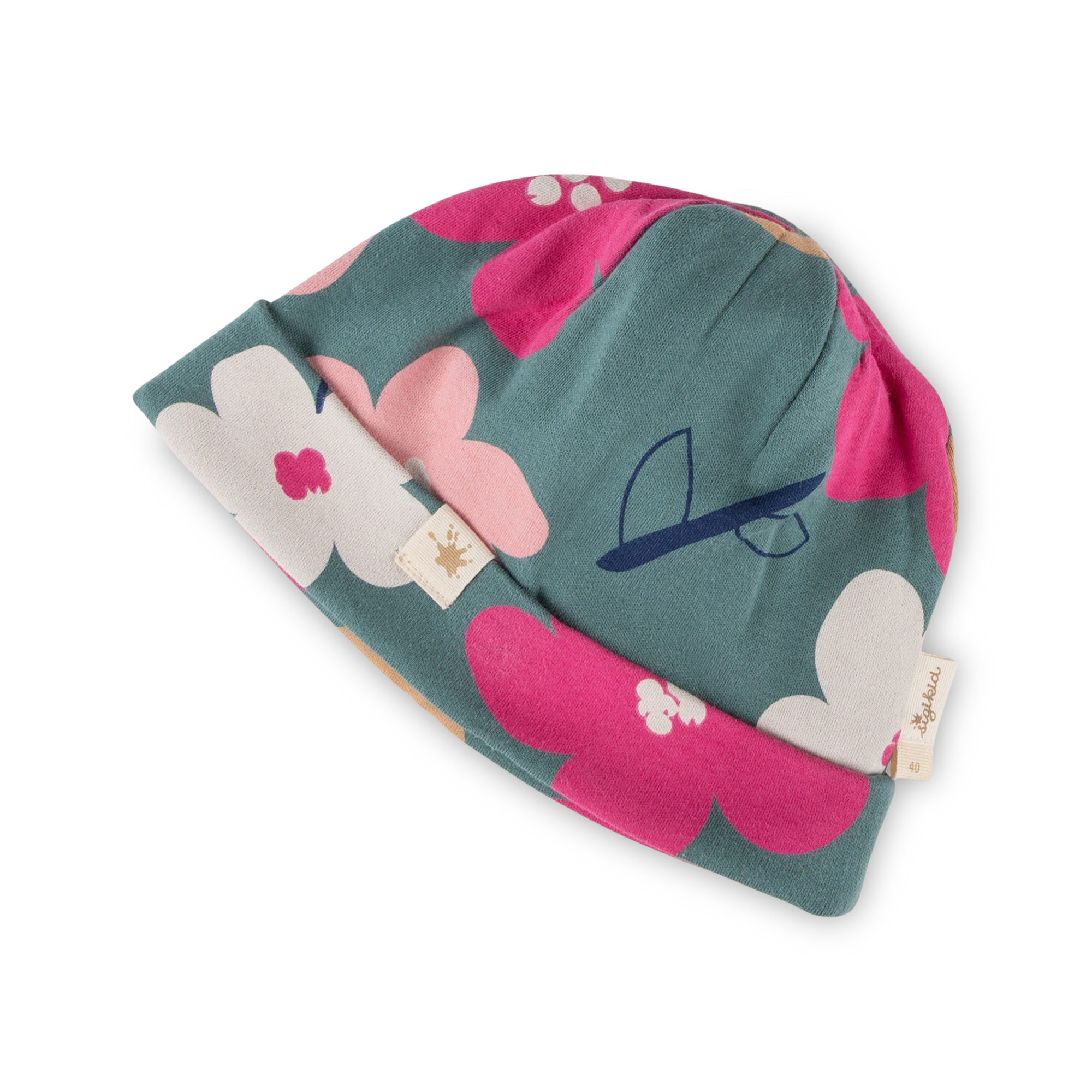 Baby Mütze Pony Love, grün mit Blumenprint