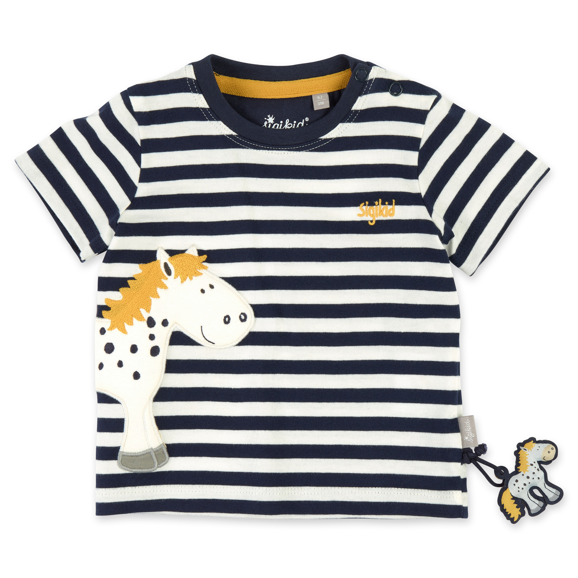 Navy/white striped baby T-shirt with pony appliqué