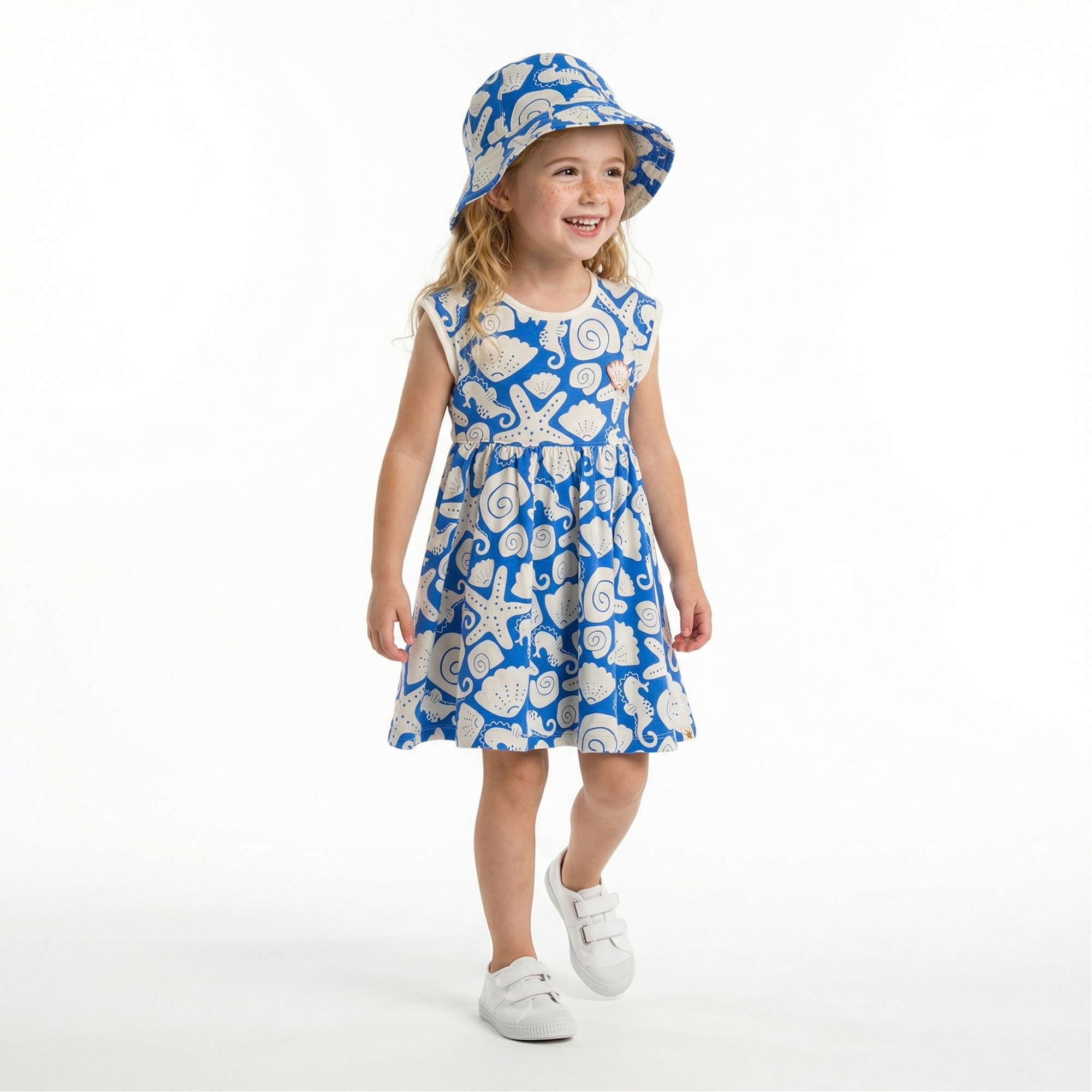 Kinder Kleid Strand, blau mit weiß