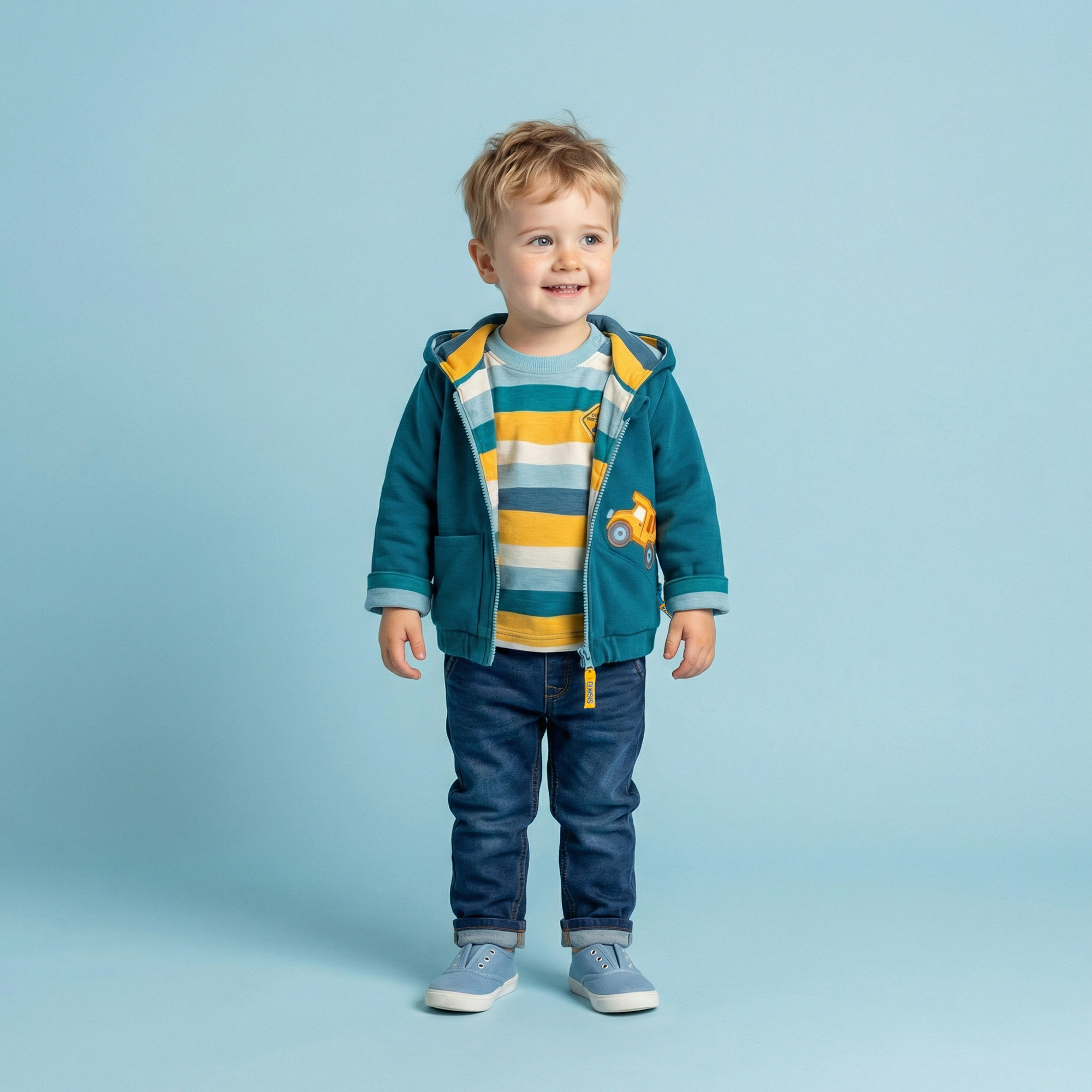 Baby Wendejacke Fahrzeuge, gestreift/uni grün