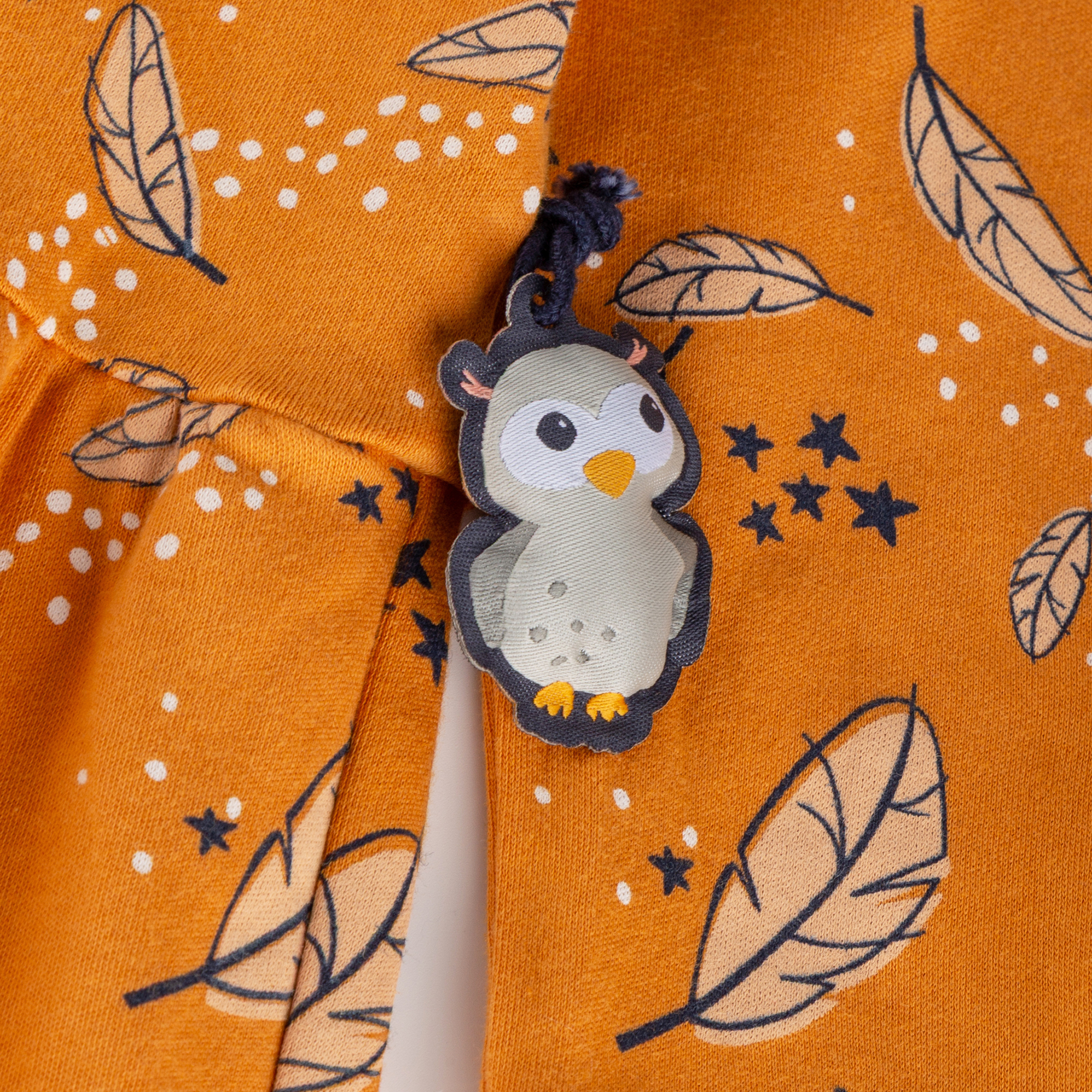 Tiered long sleeve dress Magic Owl, feather print