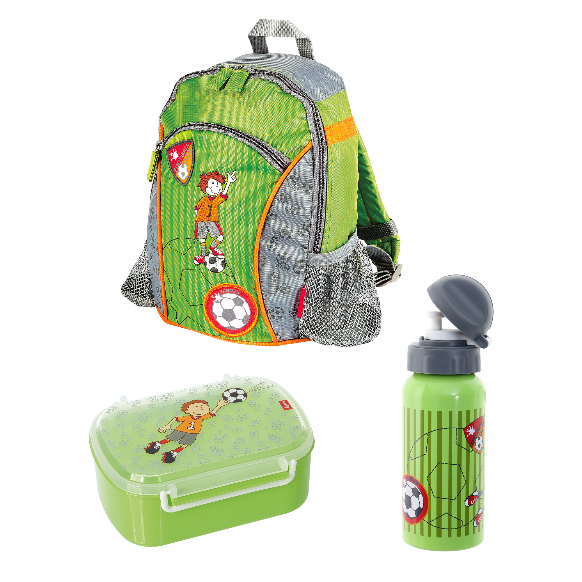 Kindergarten Set football backpack, lunchbox, drink bottle