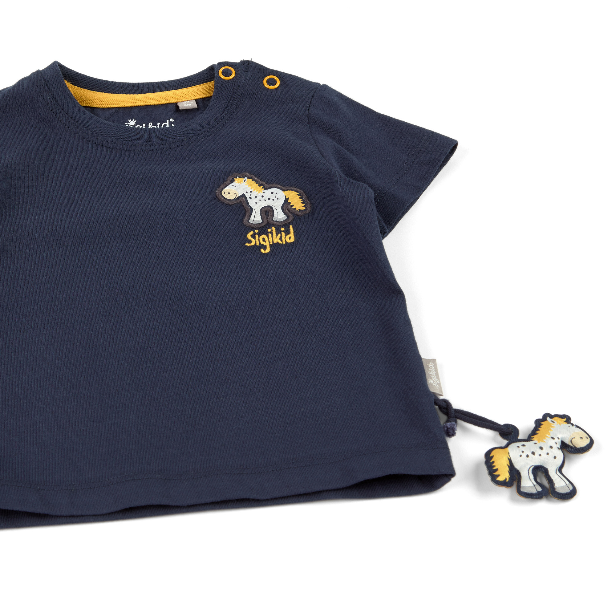 Dunkelblaues Baby T-Shirt mit Pony Motiv