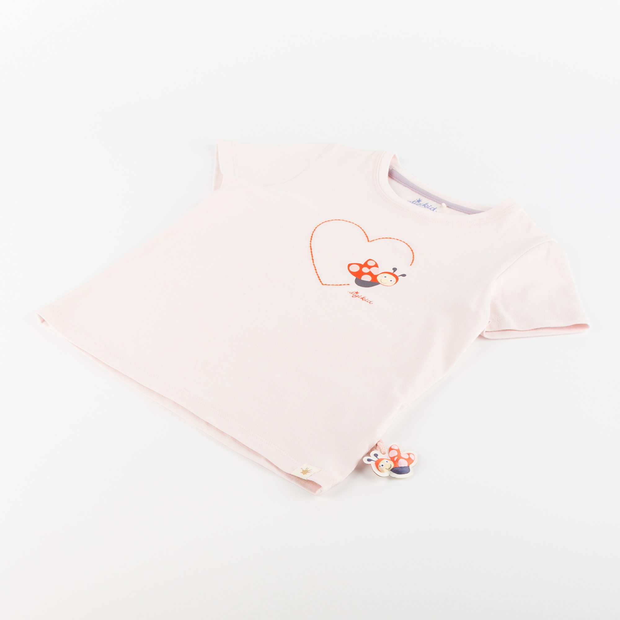 Children's T-shirt ladybug & heart, pale pink