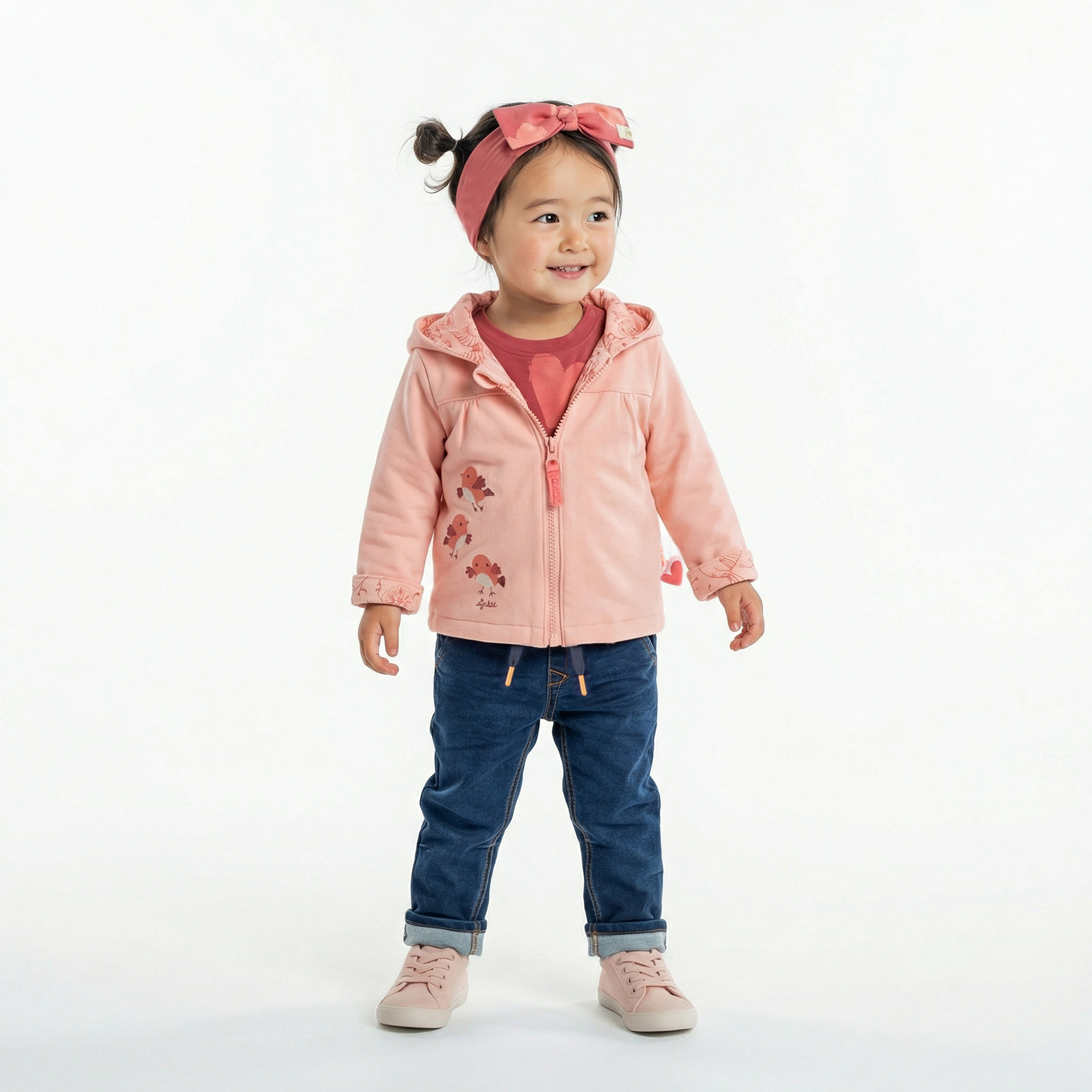 Baby Wendejacke mit Vögelchen Stickerei und Print, rosa