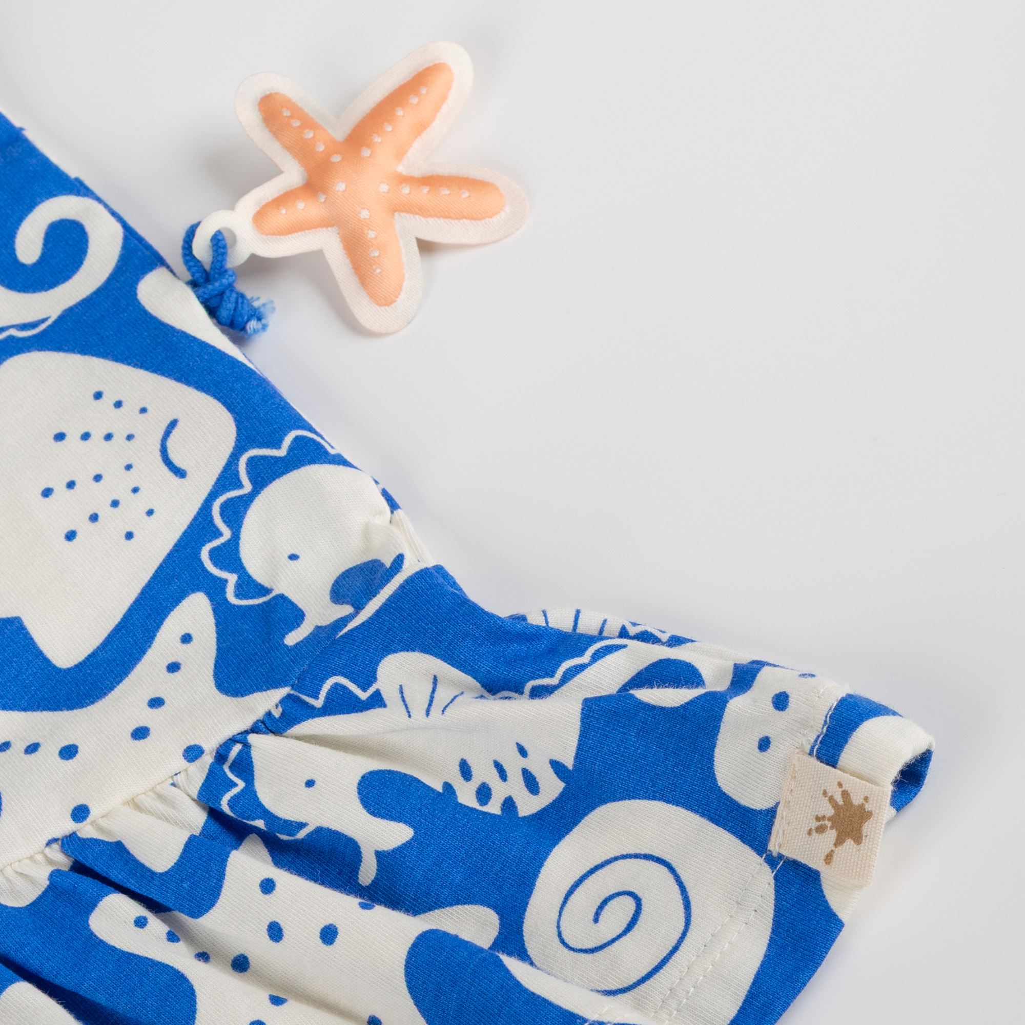 Baby Volant Kleid Strand Print, blau mit weiß