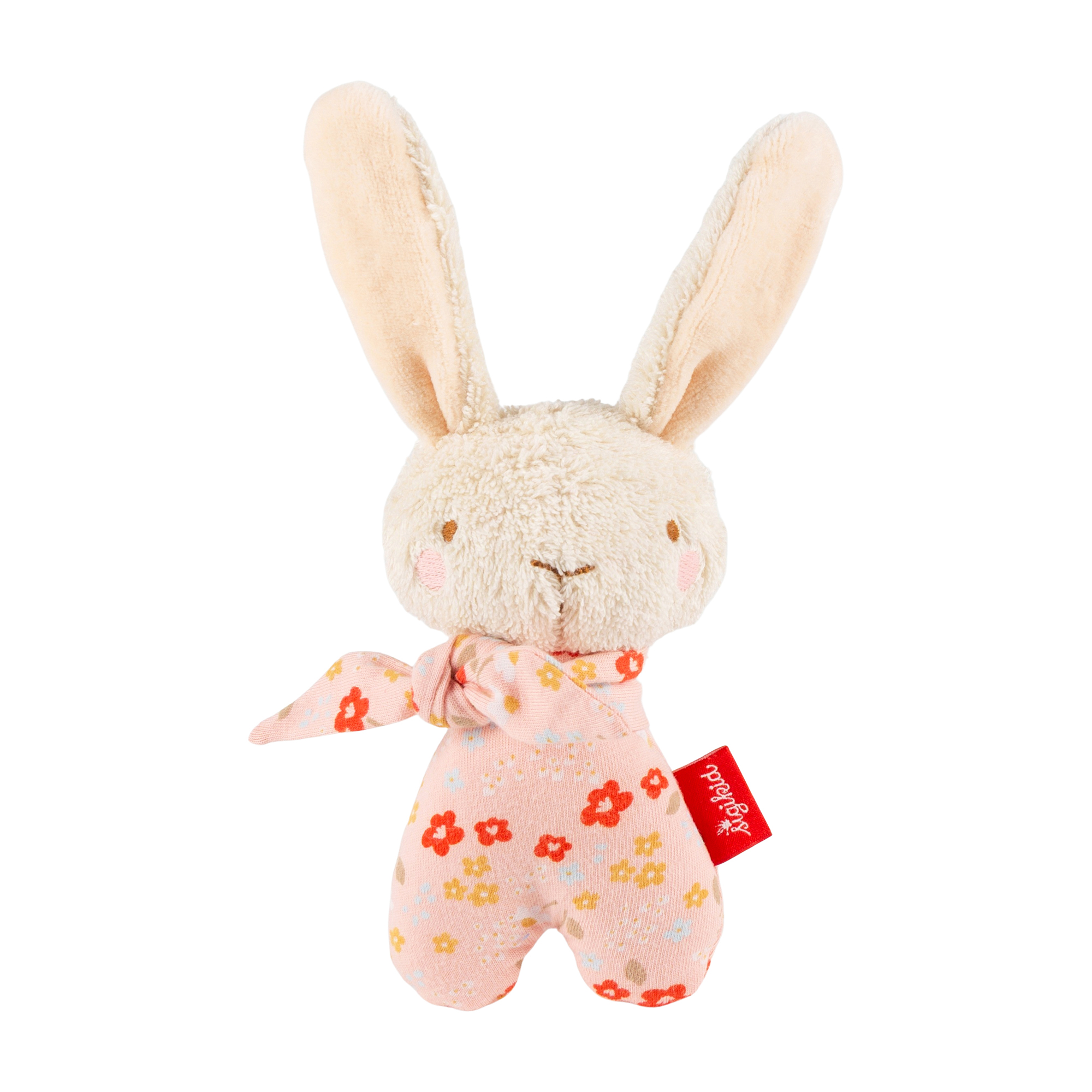 Baby rattle grasp soft toy bunny pink, cotton