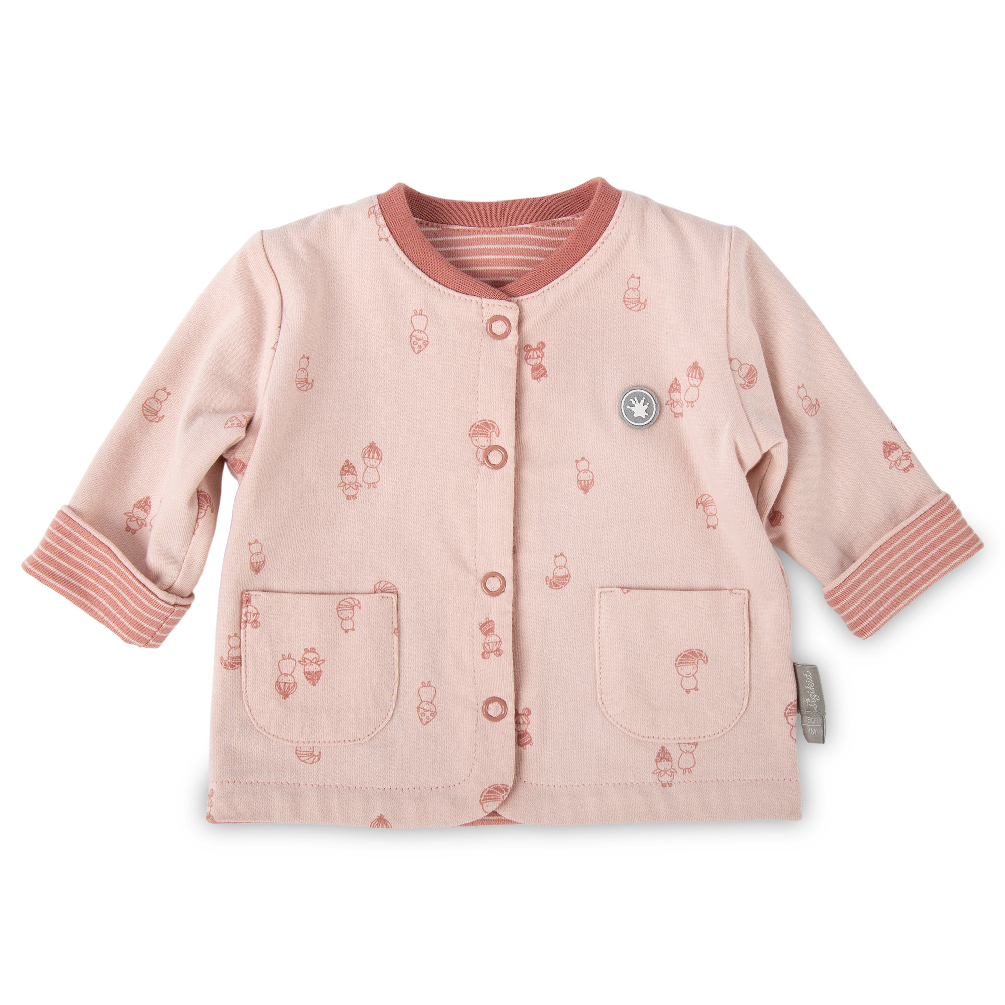 Baby Wendejacke mit Stickerei, rosa bedruckt/rosa geringelt