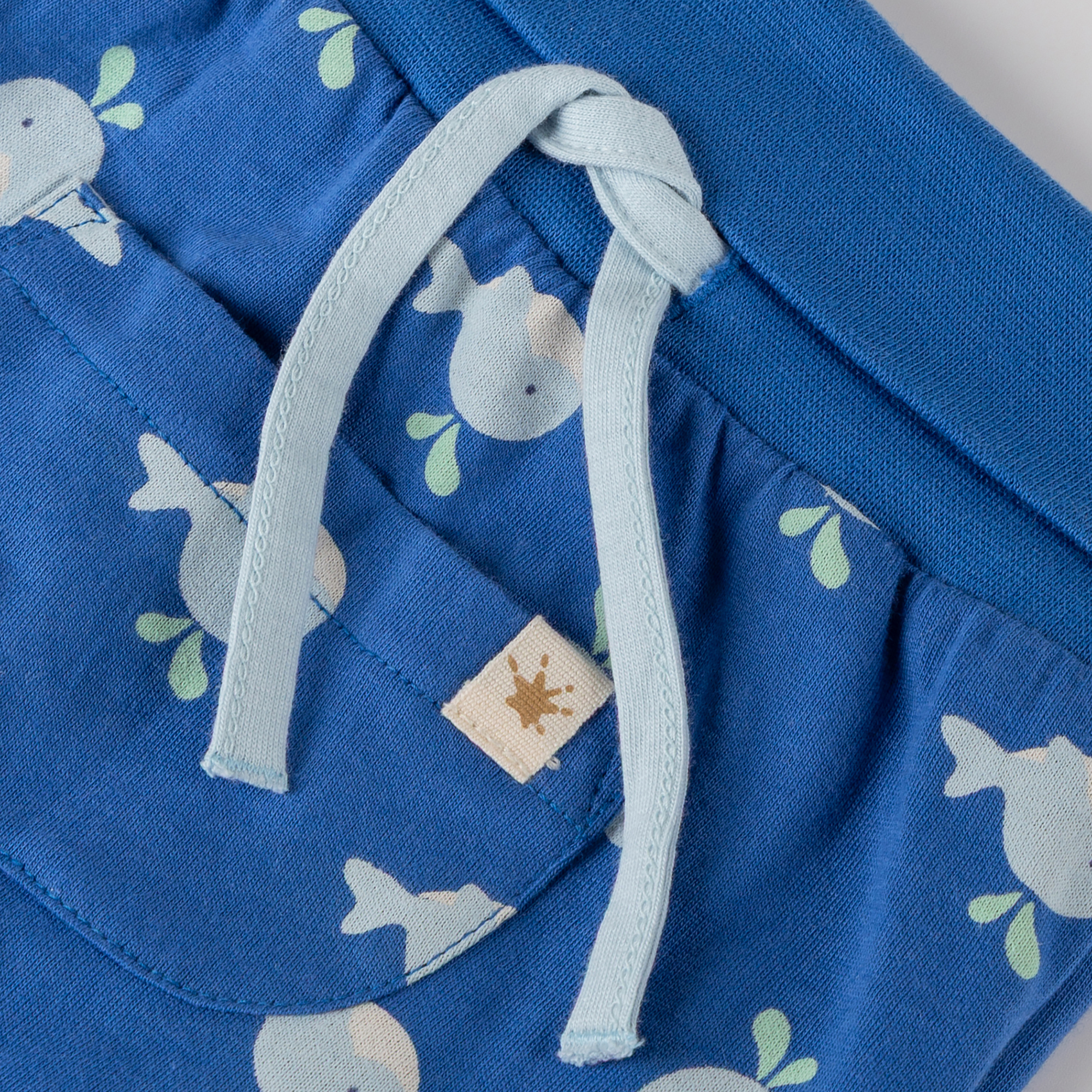 Blue newborn baby pants, pocket, whale print