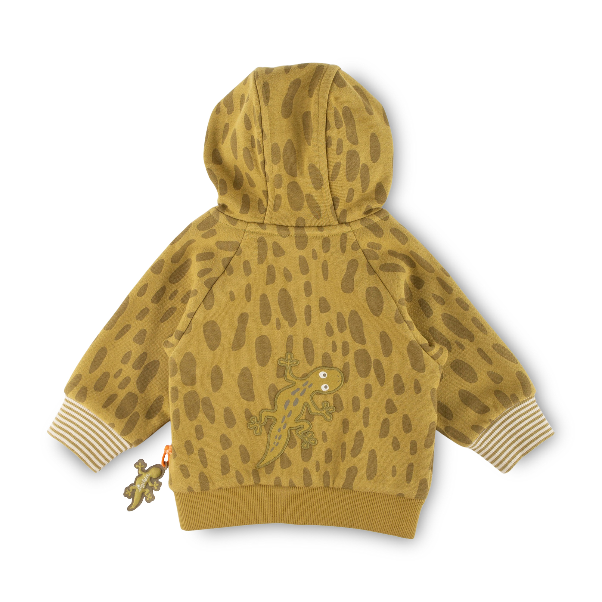 Hooded baby sweat jacket, gecko on the back, Jungle