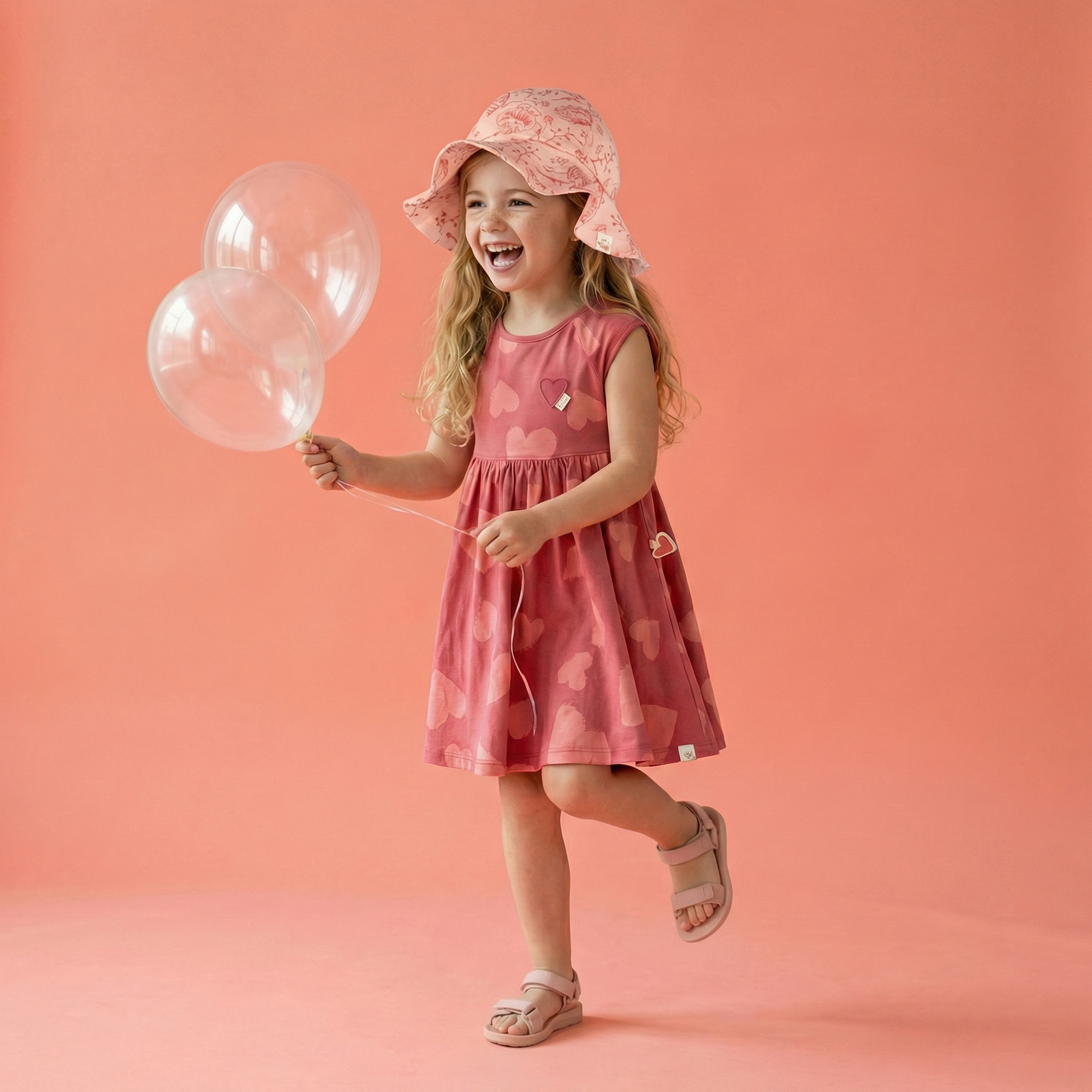 Kinder Sommerhut Vogel Print mit Krempe, rosa