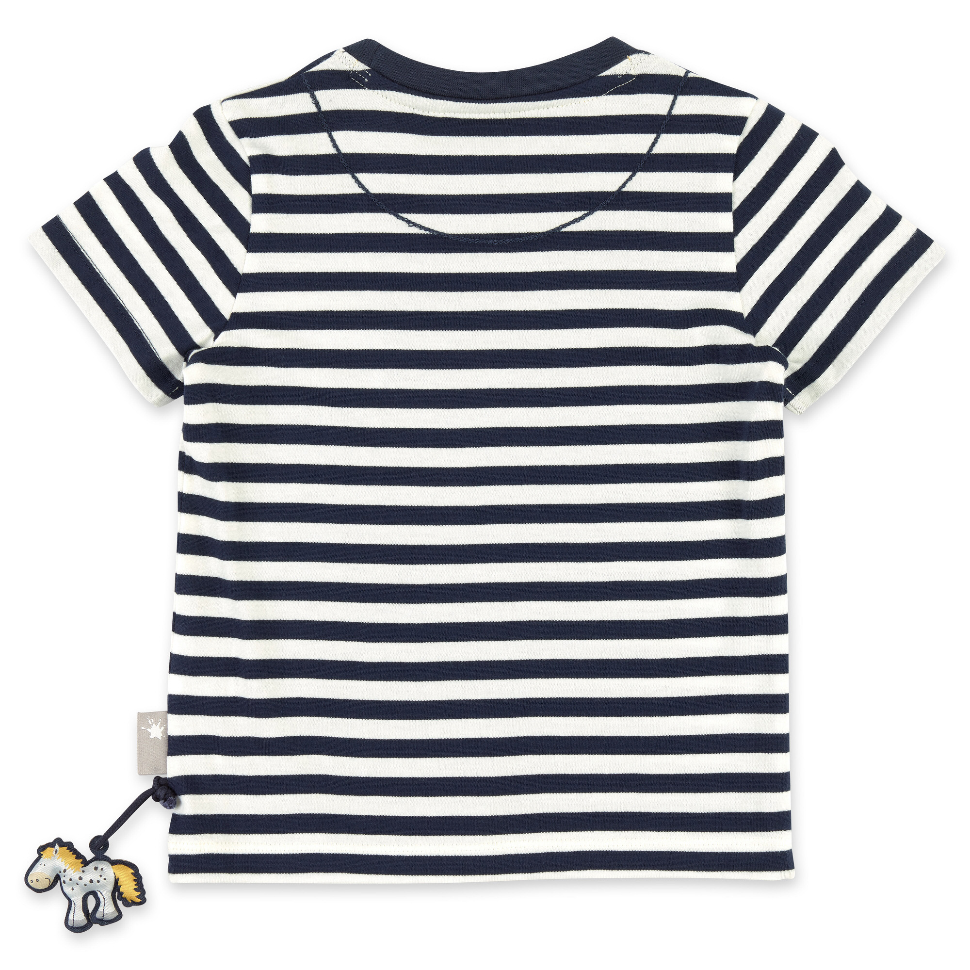 Navy/white striped kids' T-shirt with flower embroidery