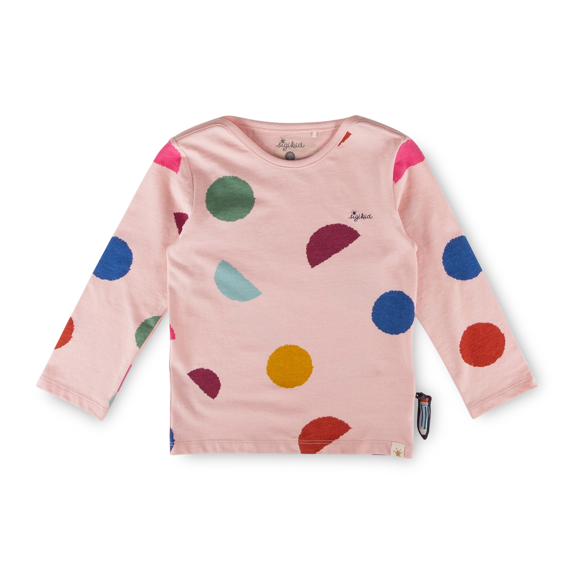 Pink children's long sleeve Tee, multicoloured print