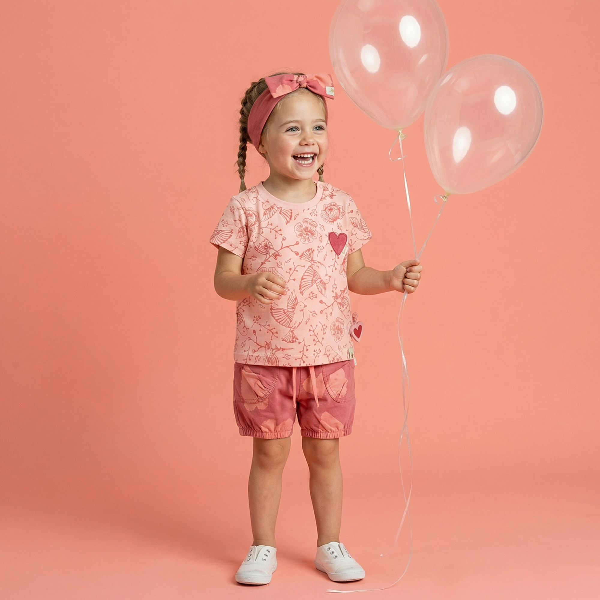 Baby T-Shirt Vögelchen Print mit Herzchen, rosa