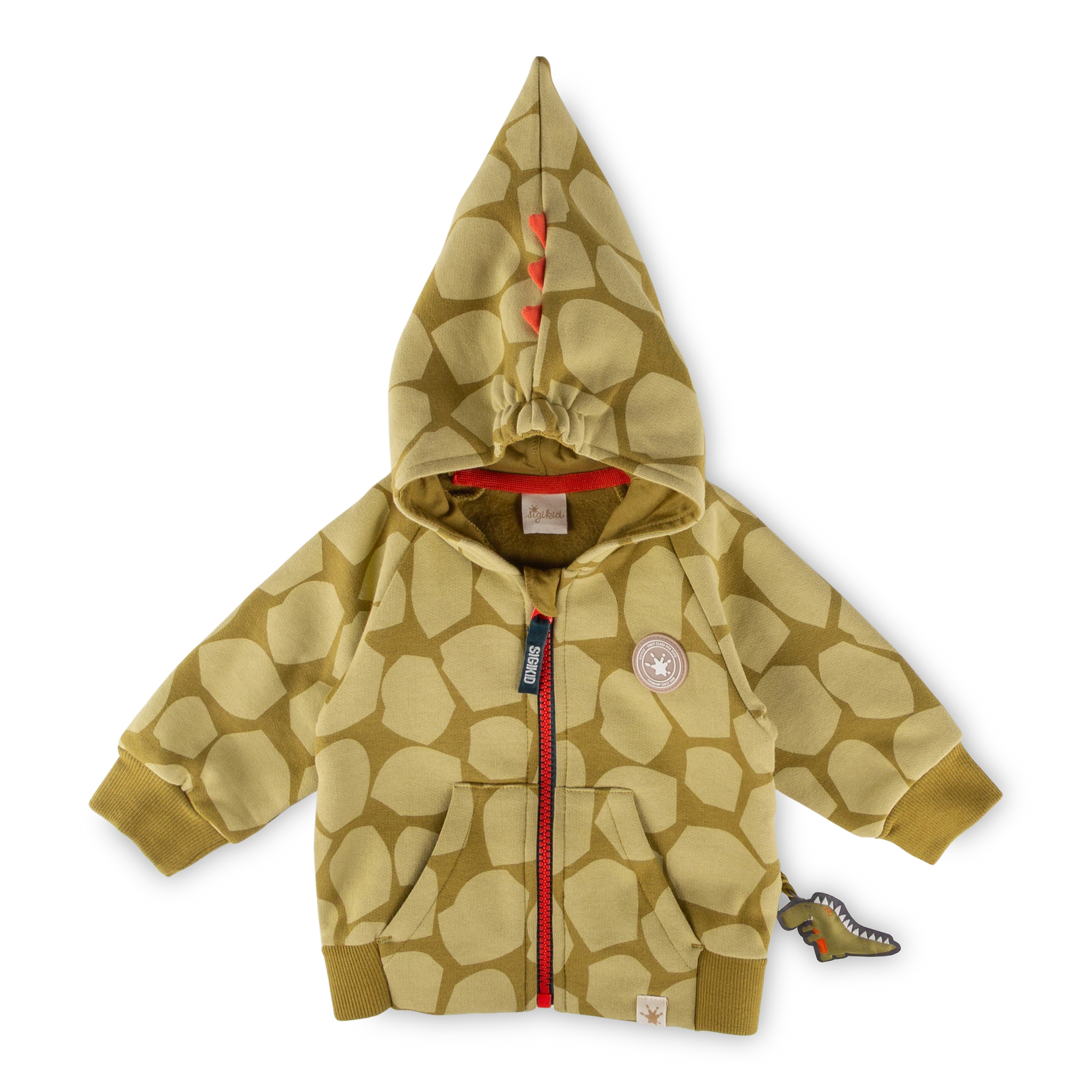 Baby pixie hood sweat jacket khaki, Dino Fun