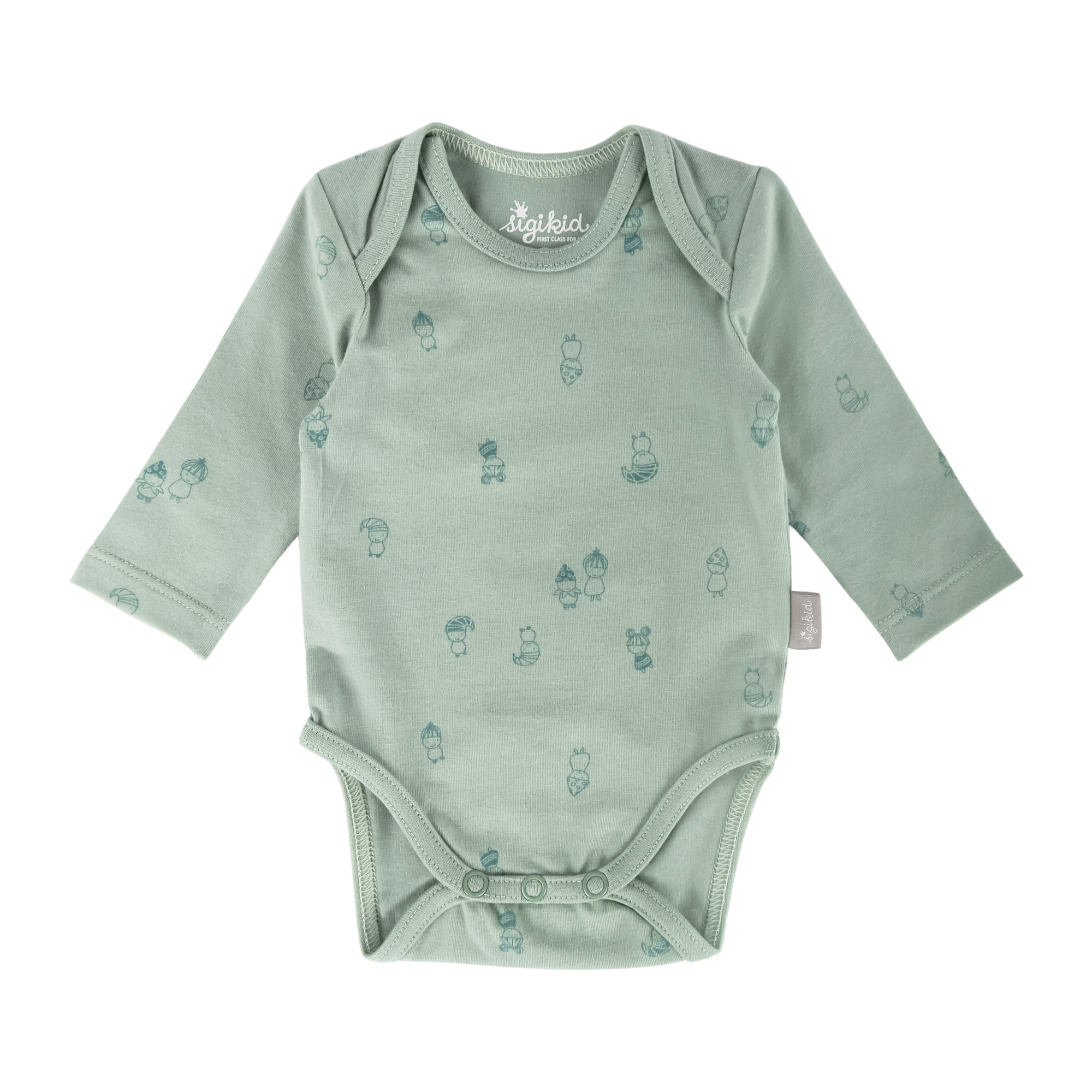 Long sleeve baby onesie with envelope neck line, mint green
