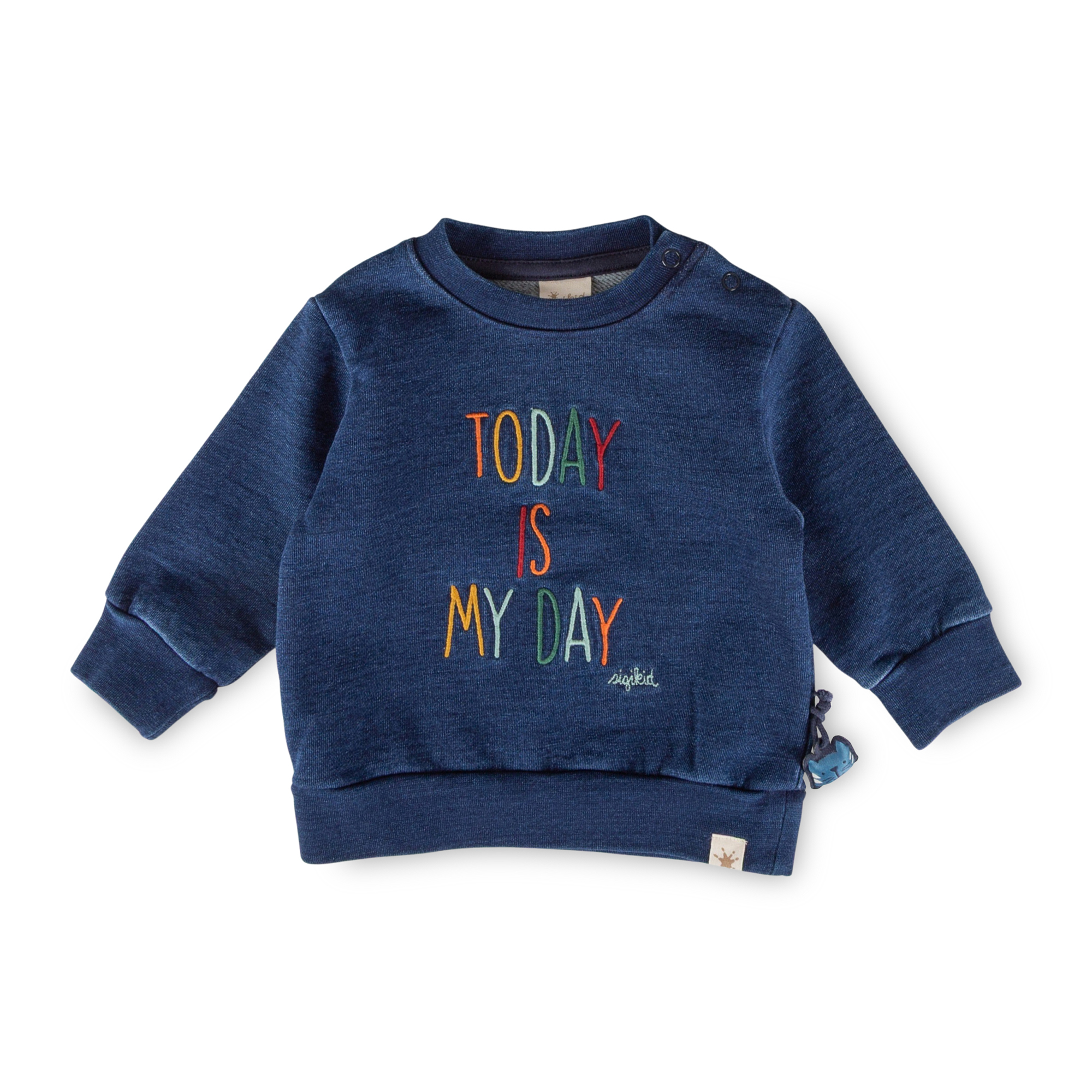 Baby Sweatshirt Denim Optik bunt bestickt, dunkelblau