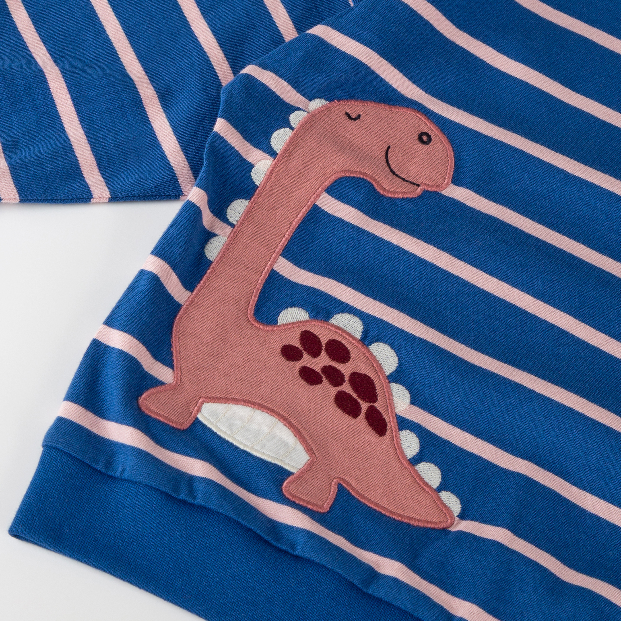 Children's long sleeve Tee dino, blue/pale pink striped