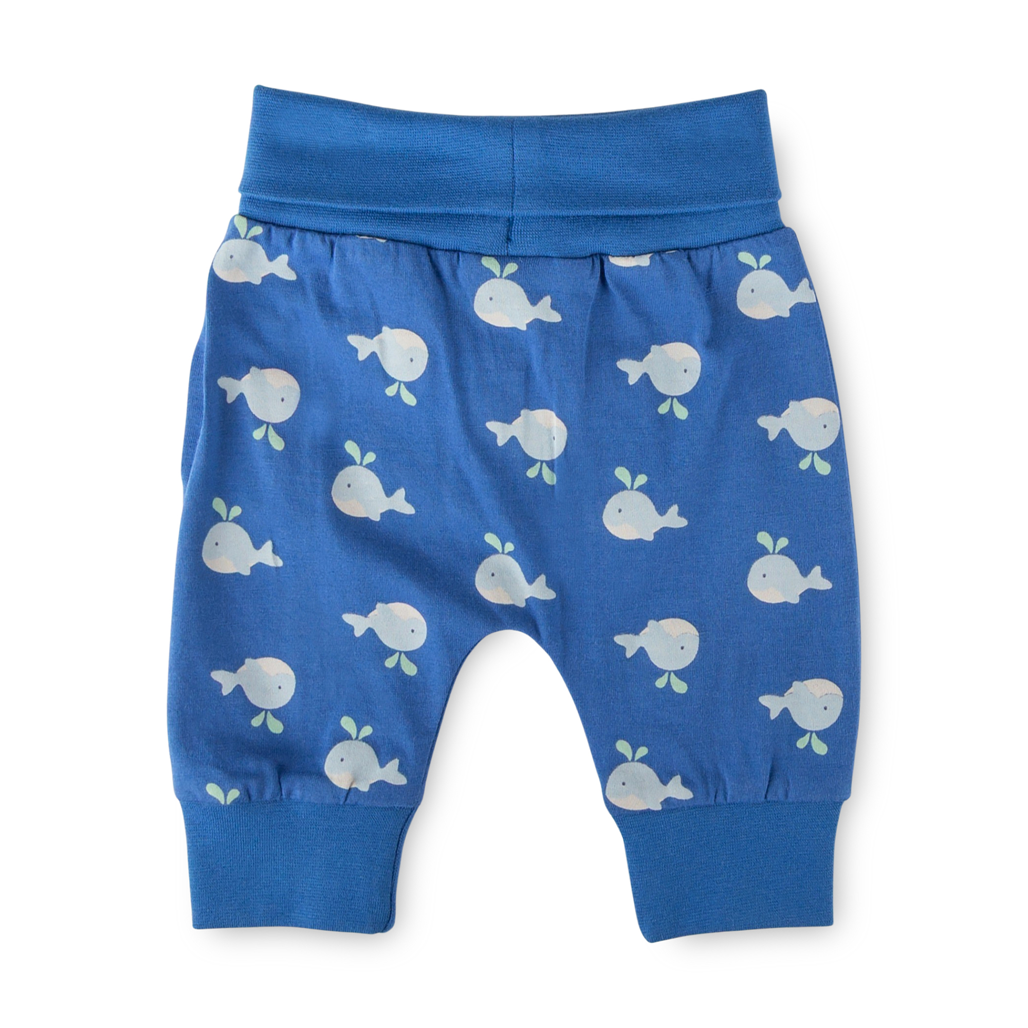 Blue newborn baby pants, pocket, whale print