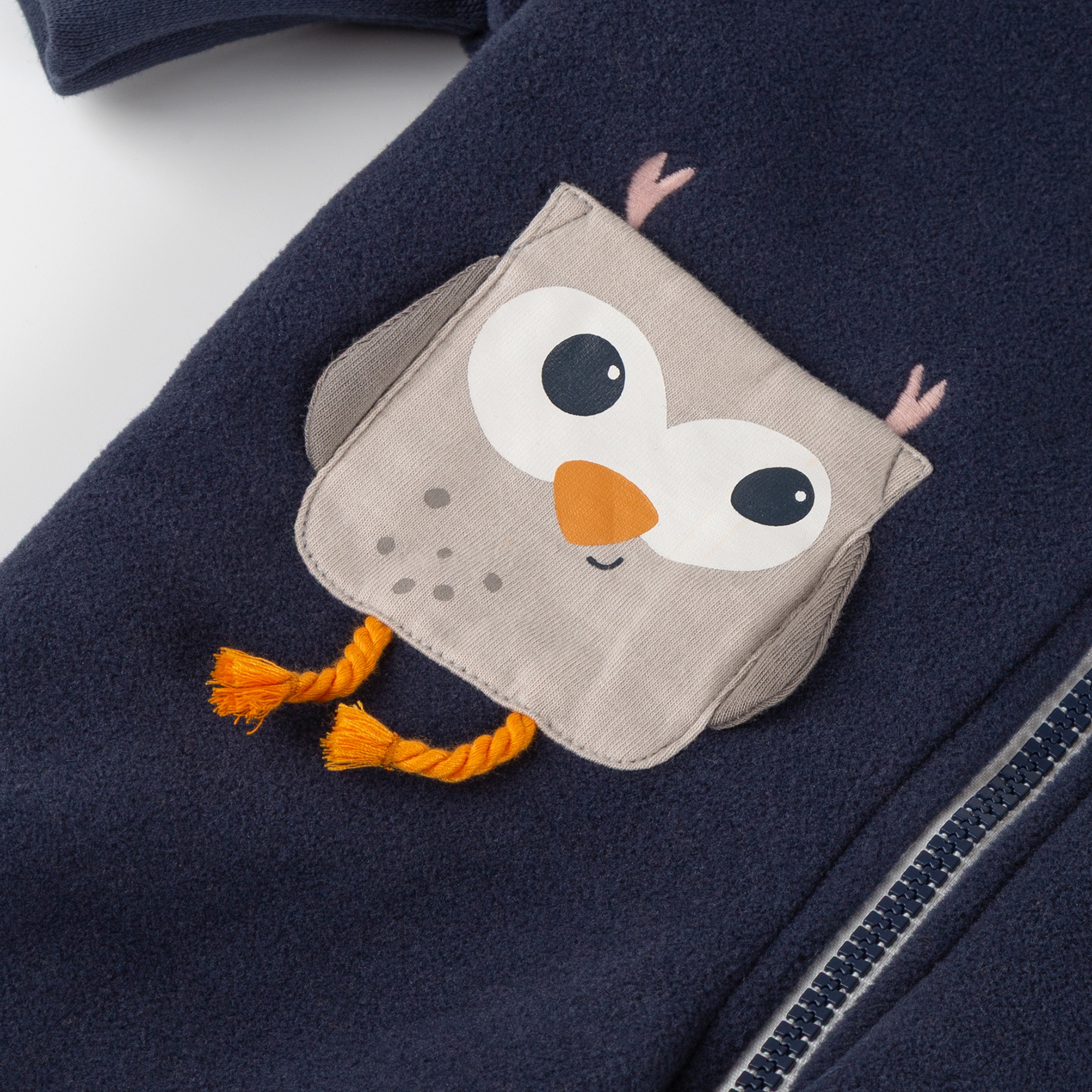 Baby Fleece Overall, Eule Curious Owl, dunkelblau