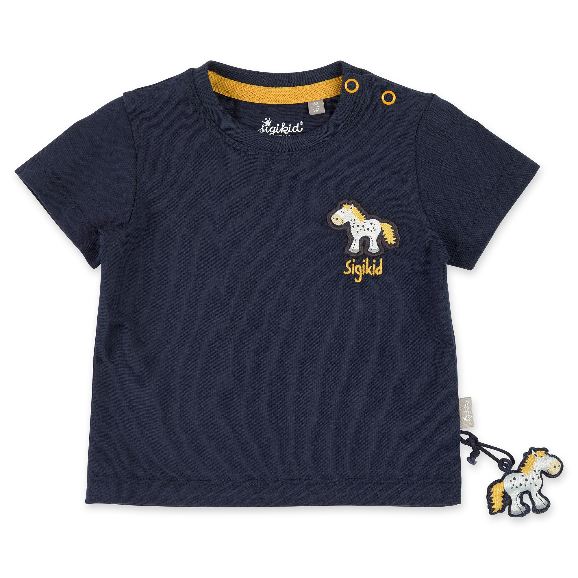 Dunkelblaues Baby T-Shirt mit Pony Motiv