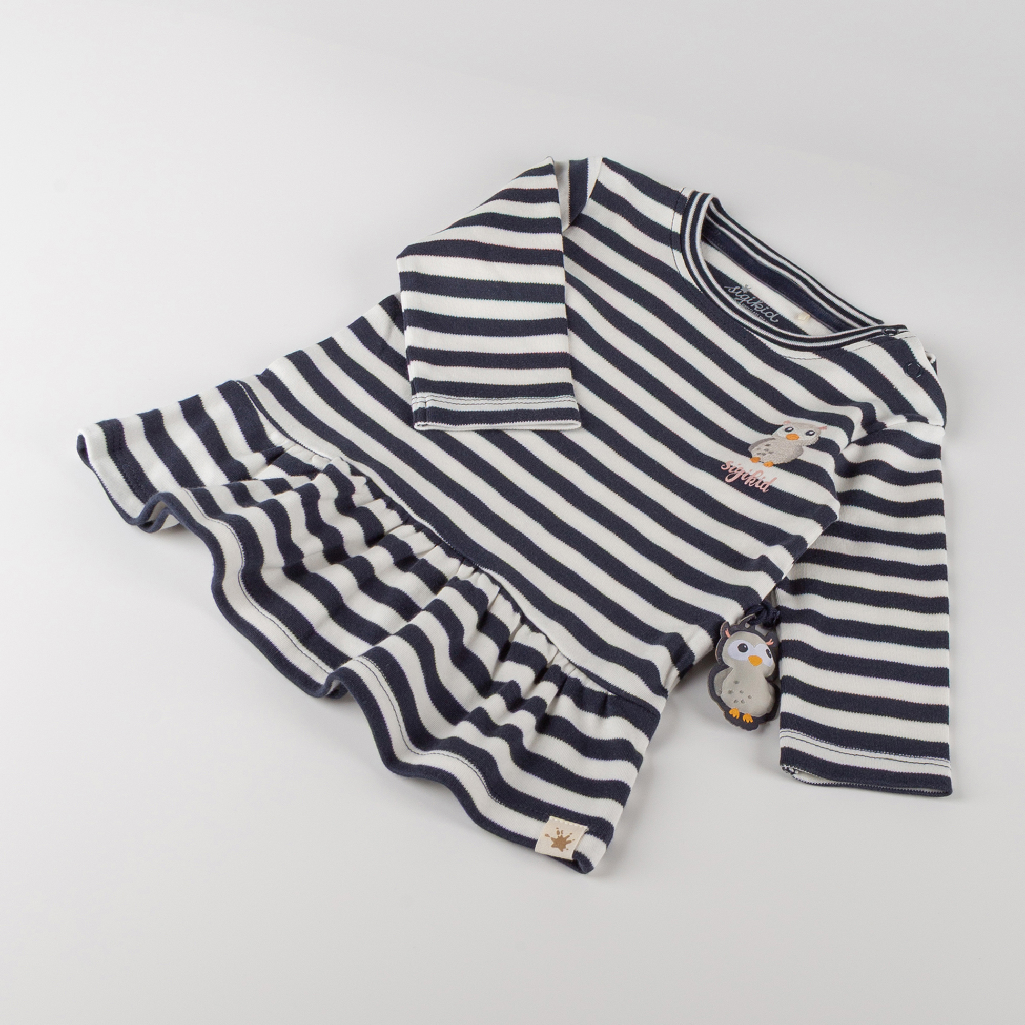 Baby Kleid Eule Curious Owl, blau-weiß geringelt