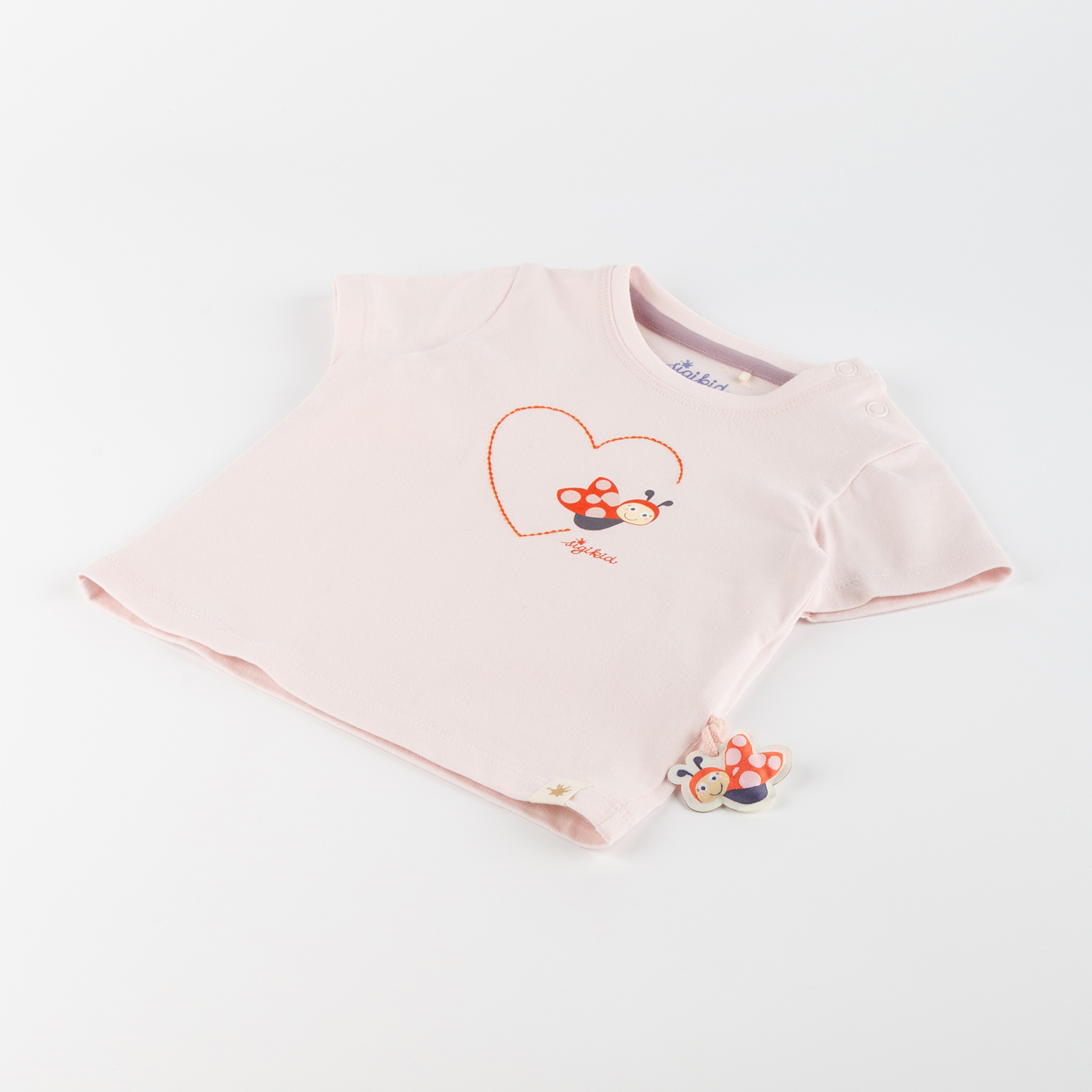 Baby T-shirt ladybug & heart, pale pink