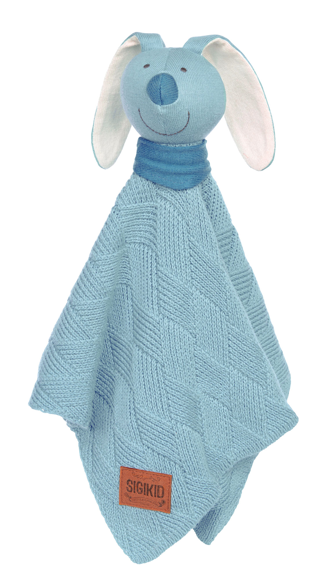 Baby blankie bunny, blue, Knitted Love