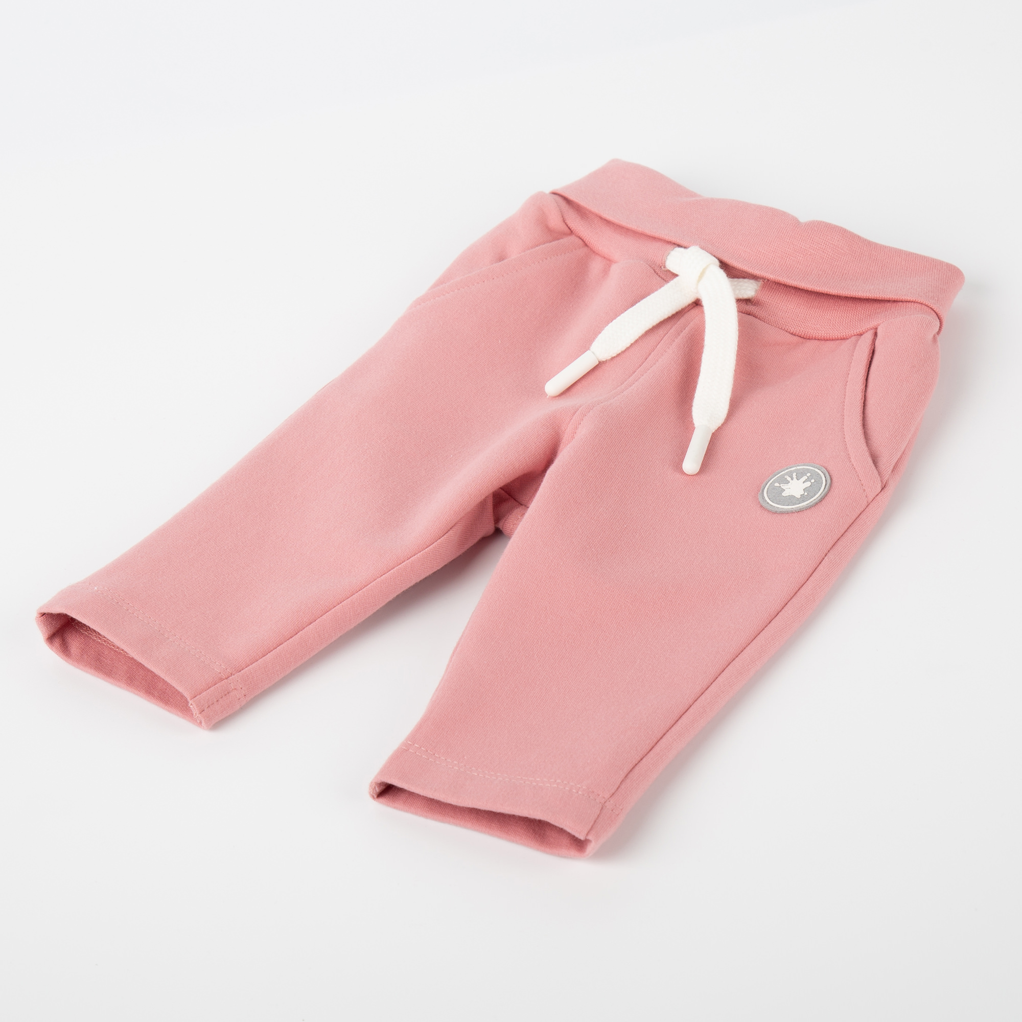 Foldover waist baby sweat pants with plaited drawstring, pink