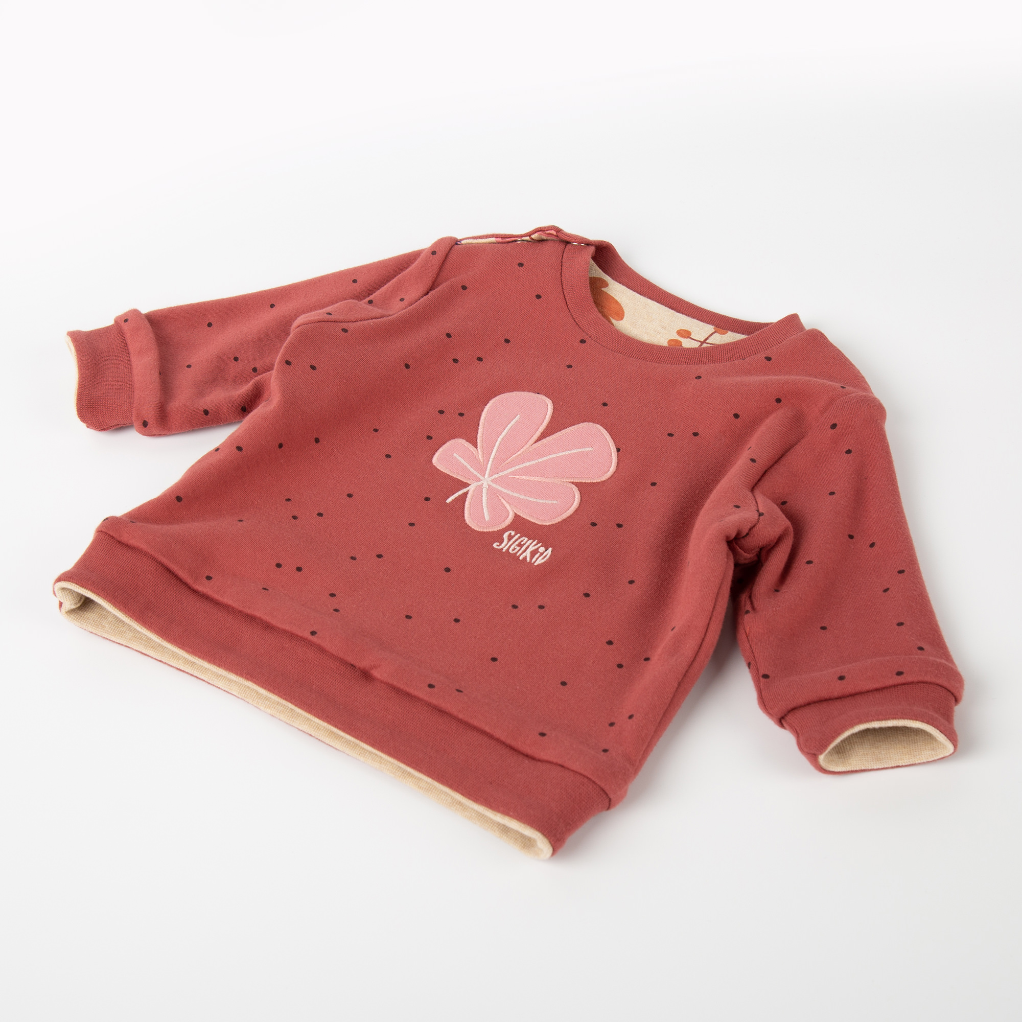 Baby Wendeshirt rotbraun mit Pünktchen/bunter Herbstprint