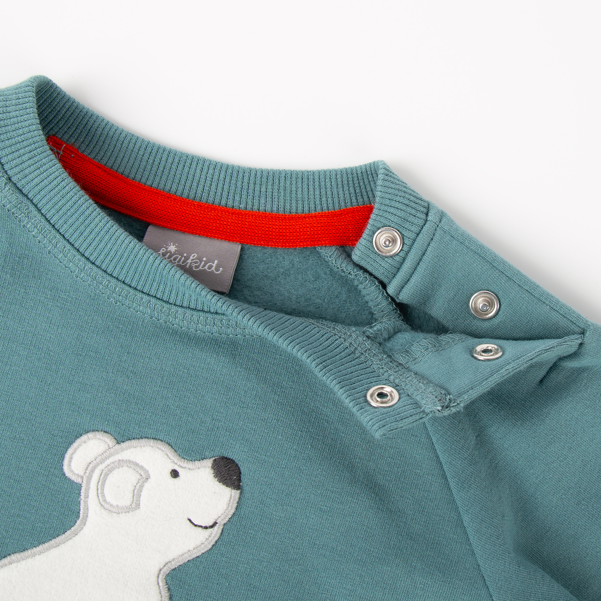 Cosy baby sweatshirt little polar bear, jade green