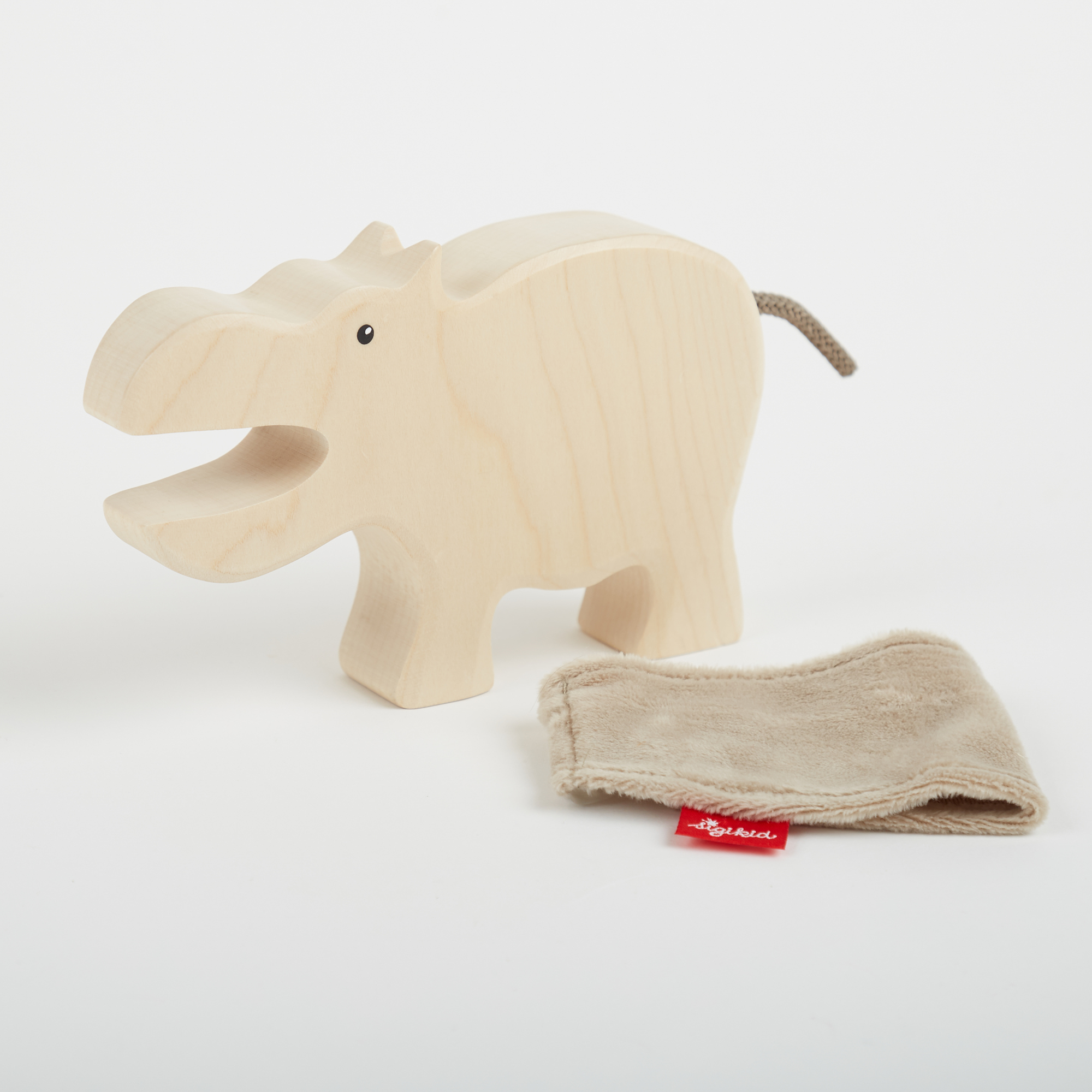 Wooden toy hippo with plush hide