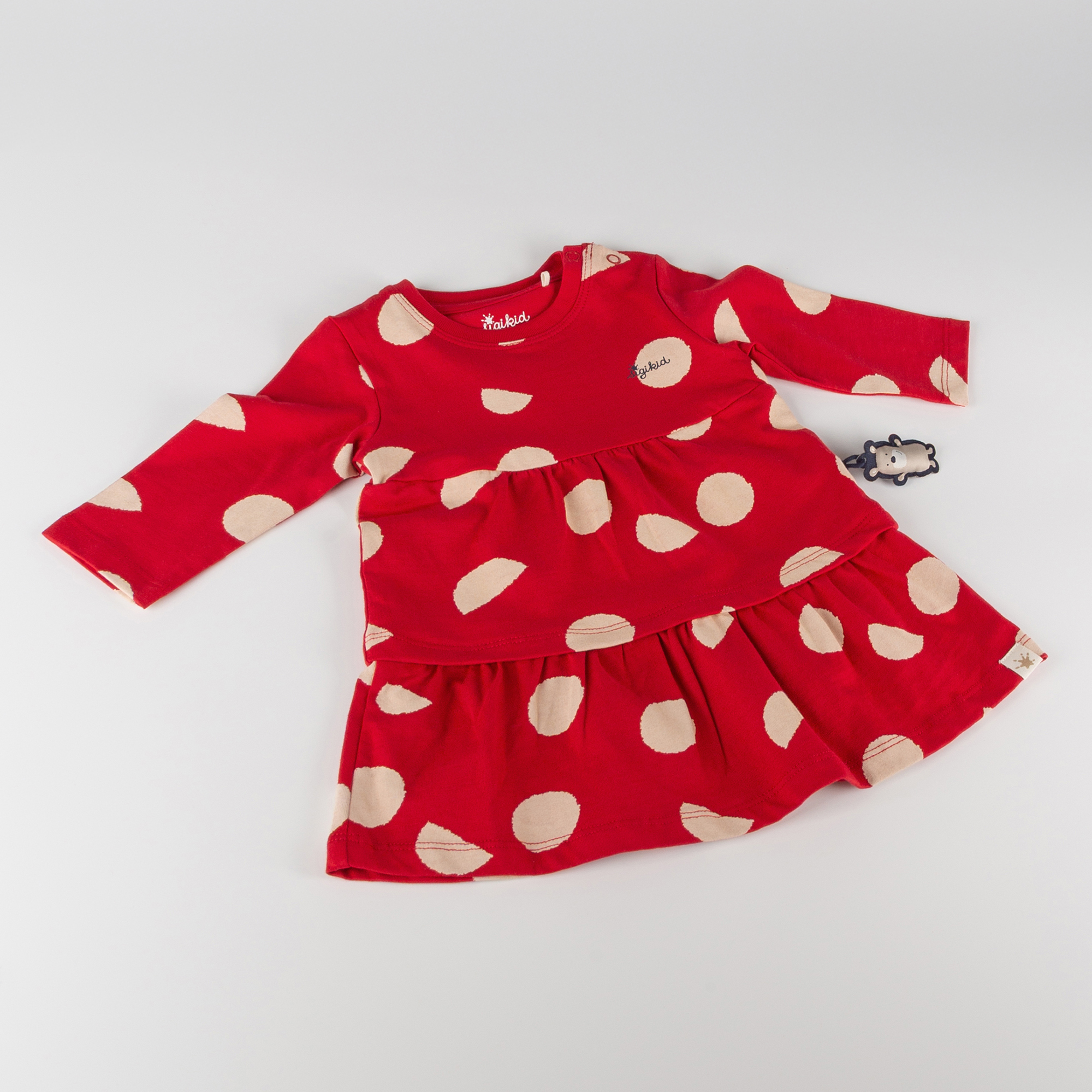 Langärmeliges Baby Stufenkleid, rot, bedruckt